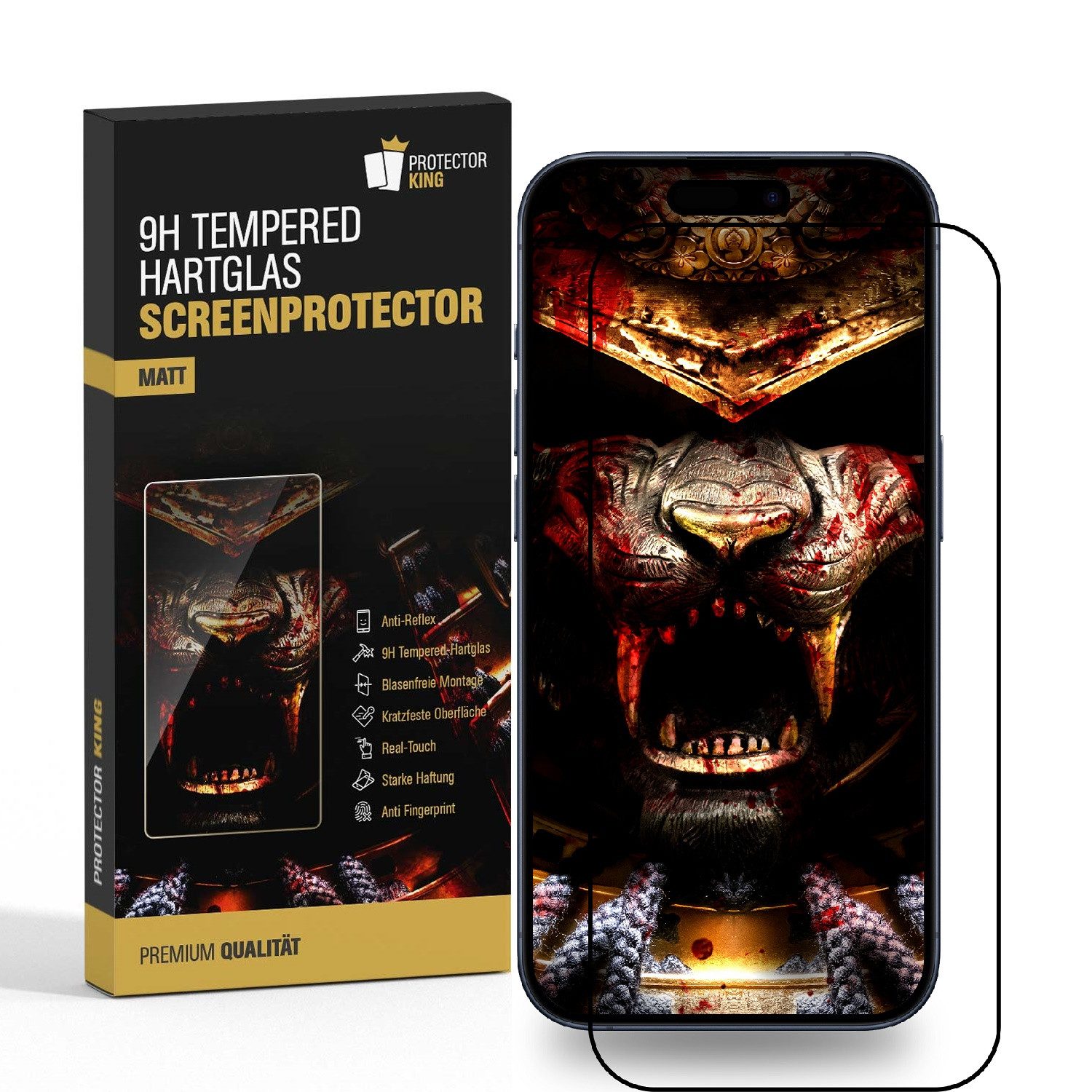 Protectorking Schutzfolie 1x 9H Panzerglas für iPhone 16 FULL COVER matt Anti-Reflex entspiegelt, (1-Stück), echtes Tempered 9H Glass matt Anti-Reflex entspiegelt
