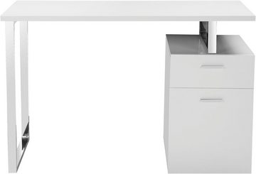Places of Style Schreibtisch FJUS, Hochglanz-Optik, mit Metallkufe, 1 Schublade und Tür, Breite 120 bzw. 136 cm durch variabel montierbare Tischplatte