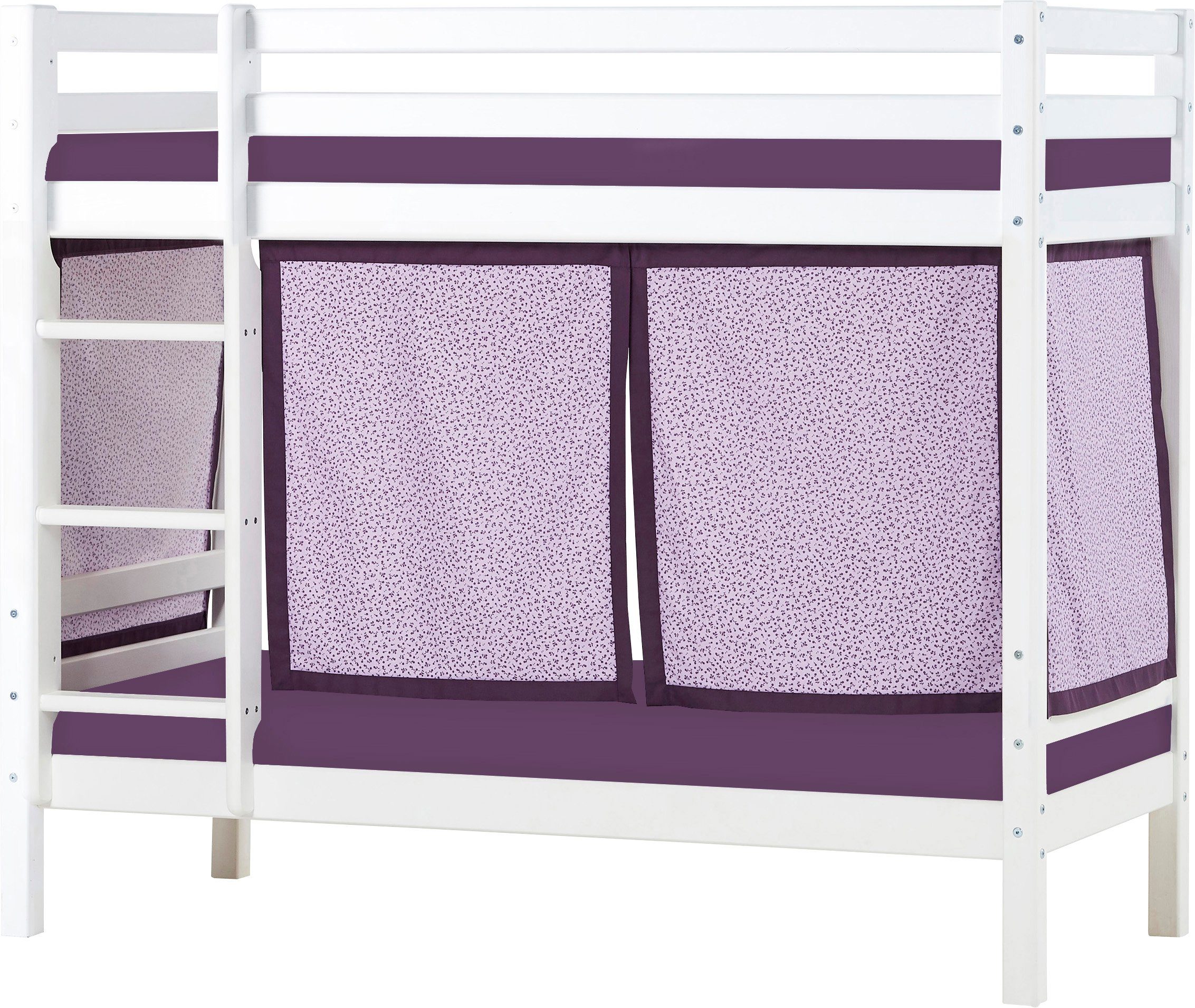 Hoppekids Etagenbett «Beautiful Bloom» (Set, massiv Vorhang Bett, Vorhang 4-St., Matratzen und 70x160 & zwei mit Matratzen)