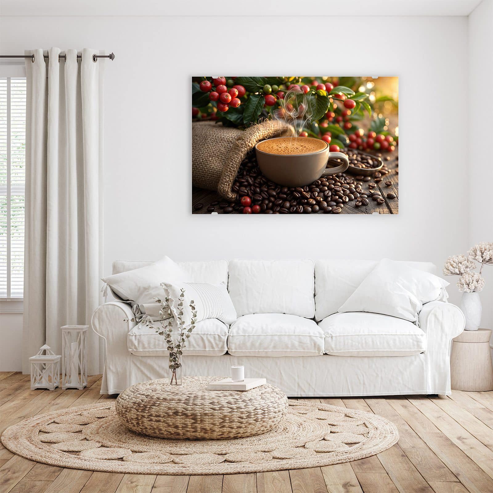 Primedeco Glasbild Wandbild Kaffeeerntemorgen mit Aufhängung, günstig online kaufen