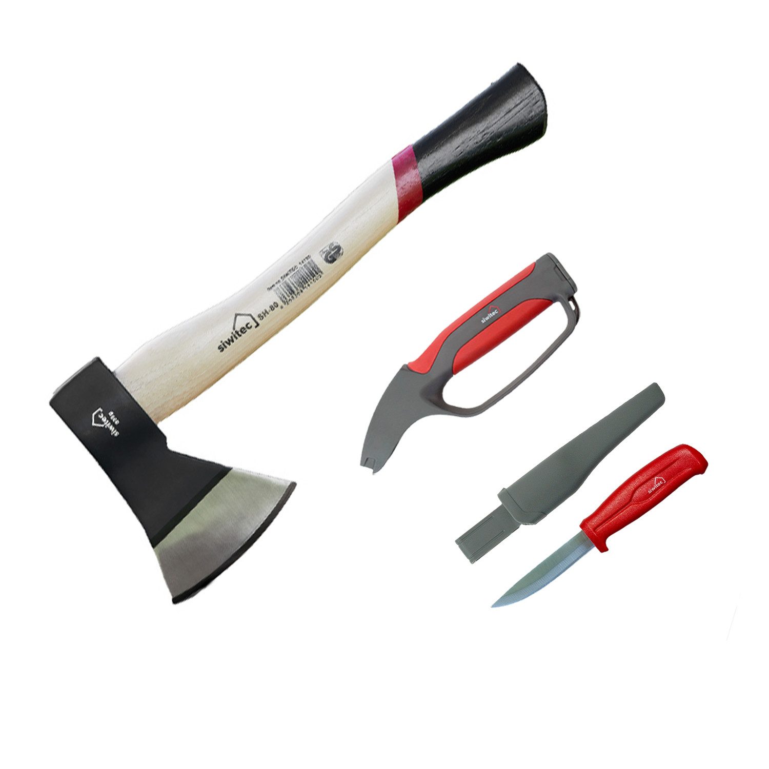 siwitec Axt Axt Geschenk Set, Universalaxt SH-80 800g Schärfer und Universalmesser, C45 Carbon Stahl, GS-Verifizierung, wechselbare Aufsätze des Schärfers