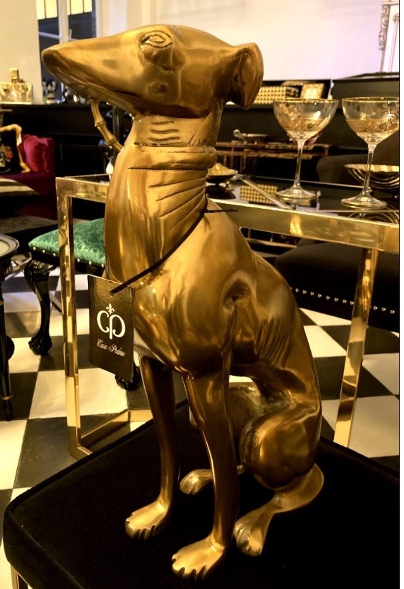 Casa Padrino Dekofigur Casa Padrino Dekofigur Hund Windhund Messing 37 x 11 x H. 53 cm - Aluminium Tierfigur - Tier Skulptur - Deko Accessoires