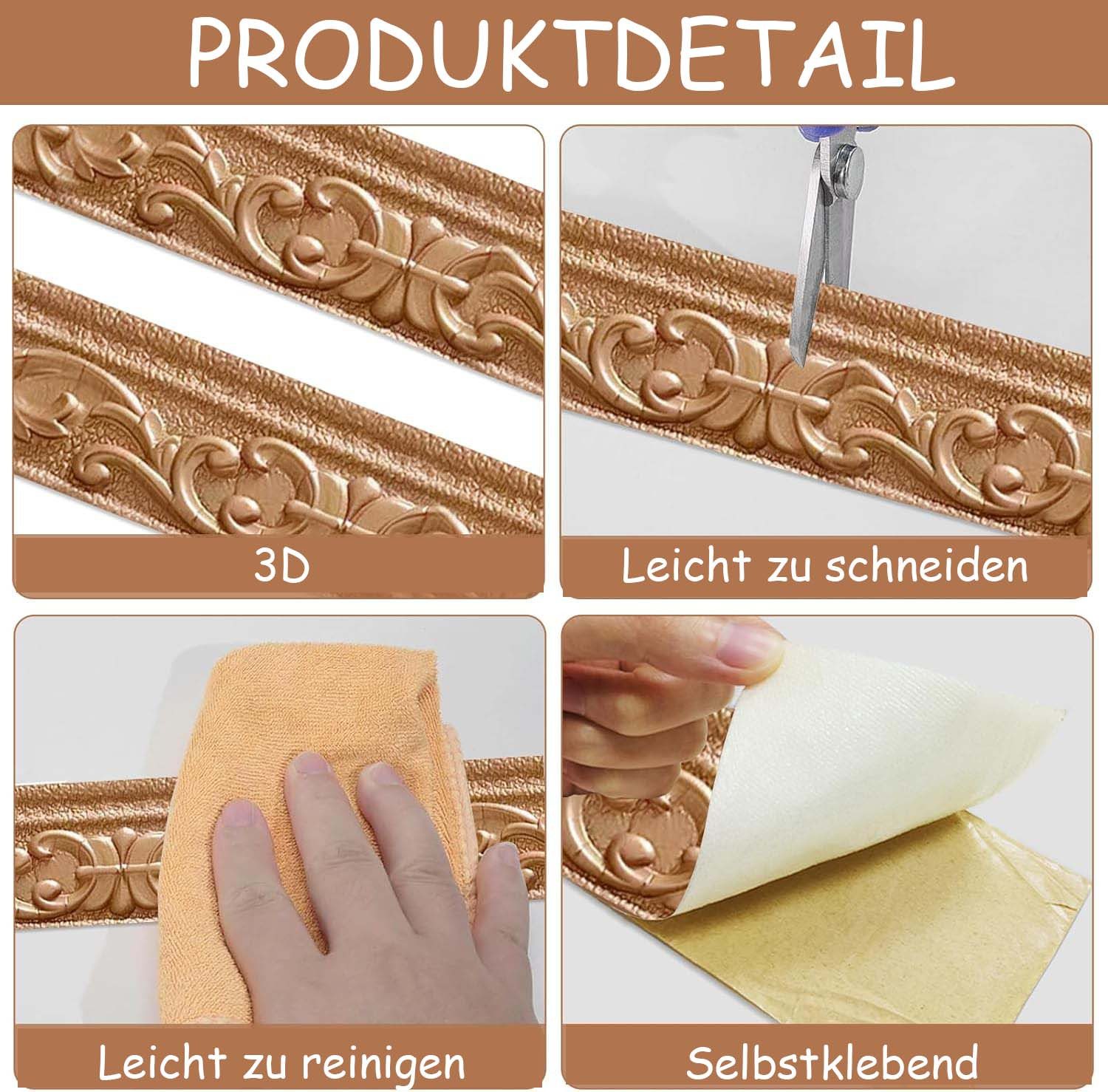 Agger Bordüre 3D Zierleisten Selbstklebende, Stuckleisten Wand