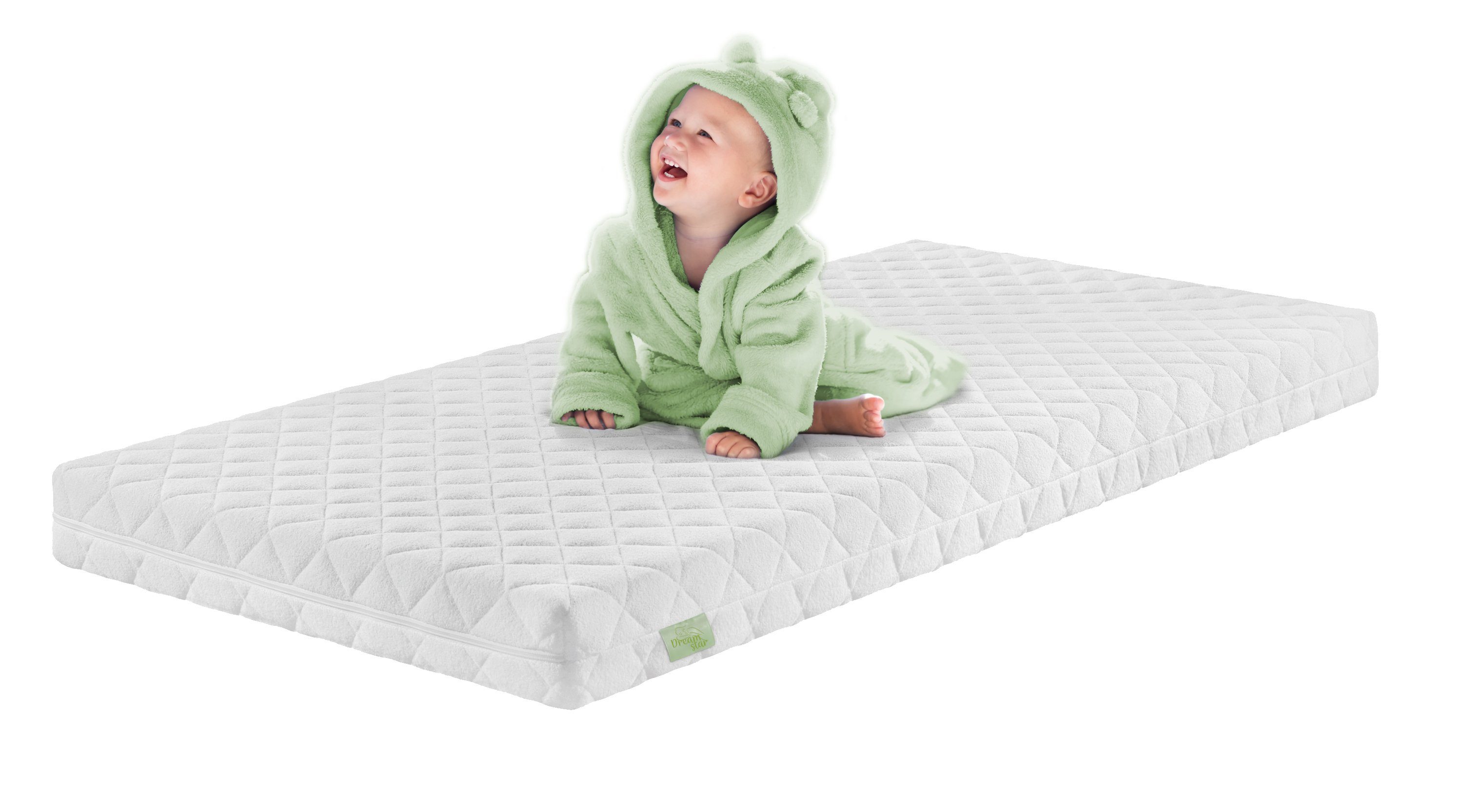 Kindermatratze Ergo Kids Babymatratze in 60x120 und 70x140 cm, ohne Spannbettlaken, Dreamstar, 9 cm hoch, Atmungsaktive Matratze fürs Babybett, Made in Europe, waschbarer Bezug