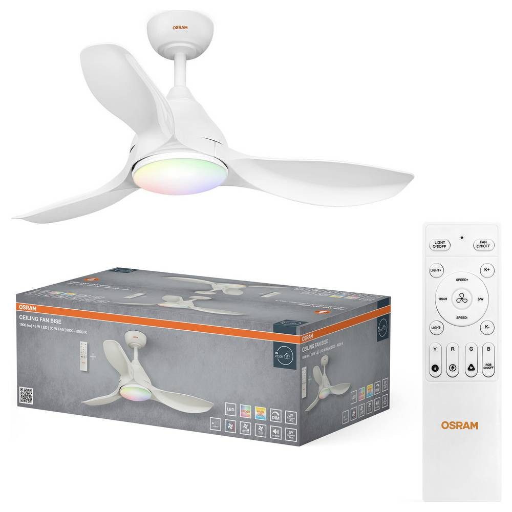 Osram Bodenventilator Ceiling Fan Bise 1065mm 48W CCT RGB Deckenventilator 48 W 1065 mm, mit Beleuchtung, mit Fernbedienung, Dimmbar, Timer