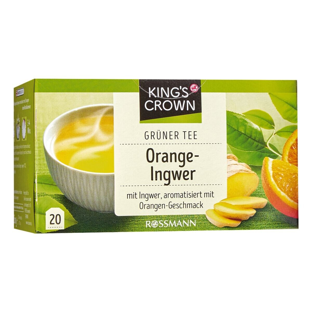 KING'S CROWN Tee Grüner Tee Orange-Ingwer, 20 Teebeutel, Grüntee-Mischung