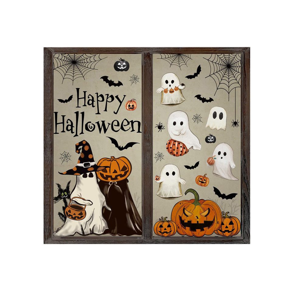 CLTYQ Fensterbild 6 Blatt Halloween Fensteraufkleber wiederverwendbare Fensterbilder, Vintage Geist, Böser Kürbis, Fledermaus, Glasdeko für Zuhause