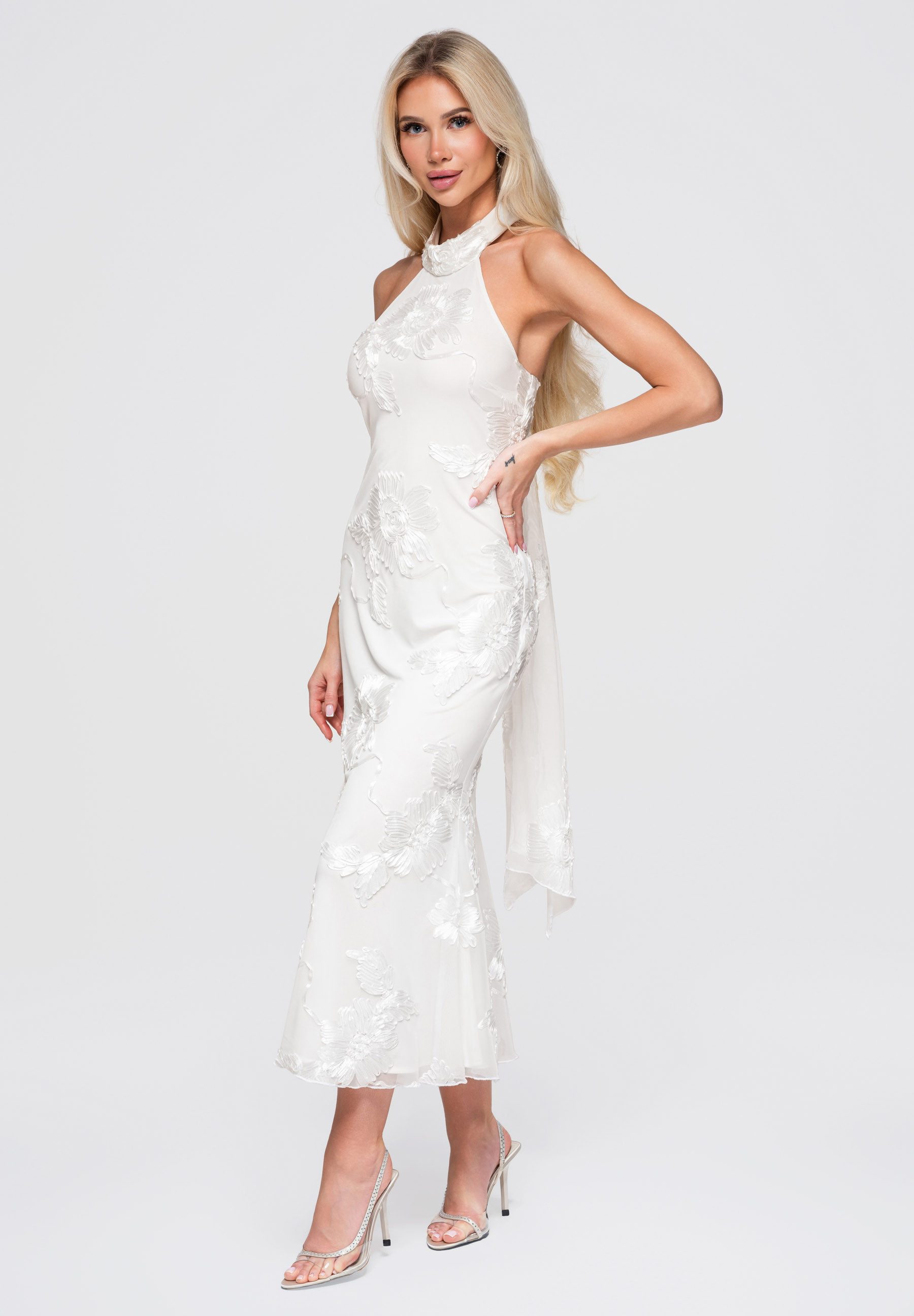 OMBRE Abendkleid Dress LA-OM-DLR378 ecru XS Ecru M (kein Set, 1-tlg)