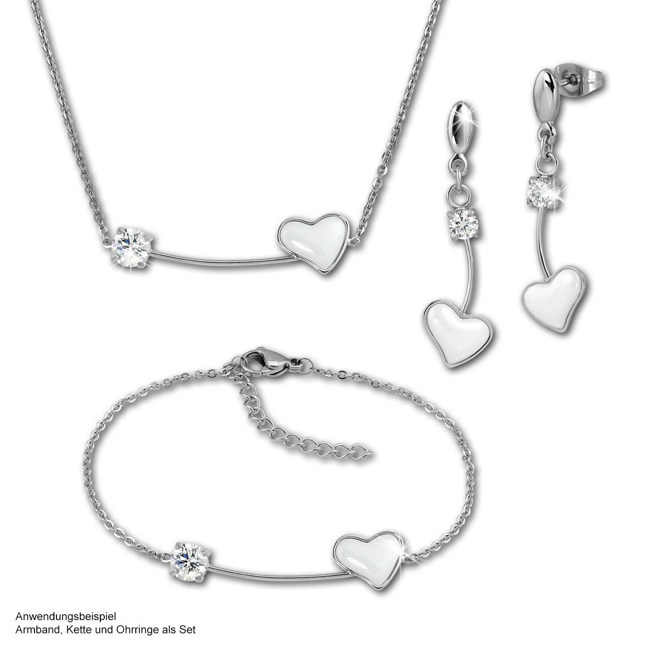 (Herz) (Halskette), silber weiß Amello Herz aus Edelstahl (Stainless Edelstahlkette Damen Steel) Halsketten Amello Halskette