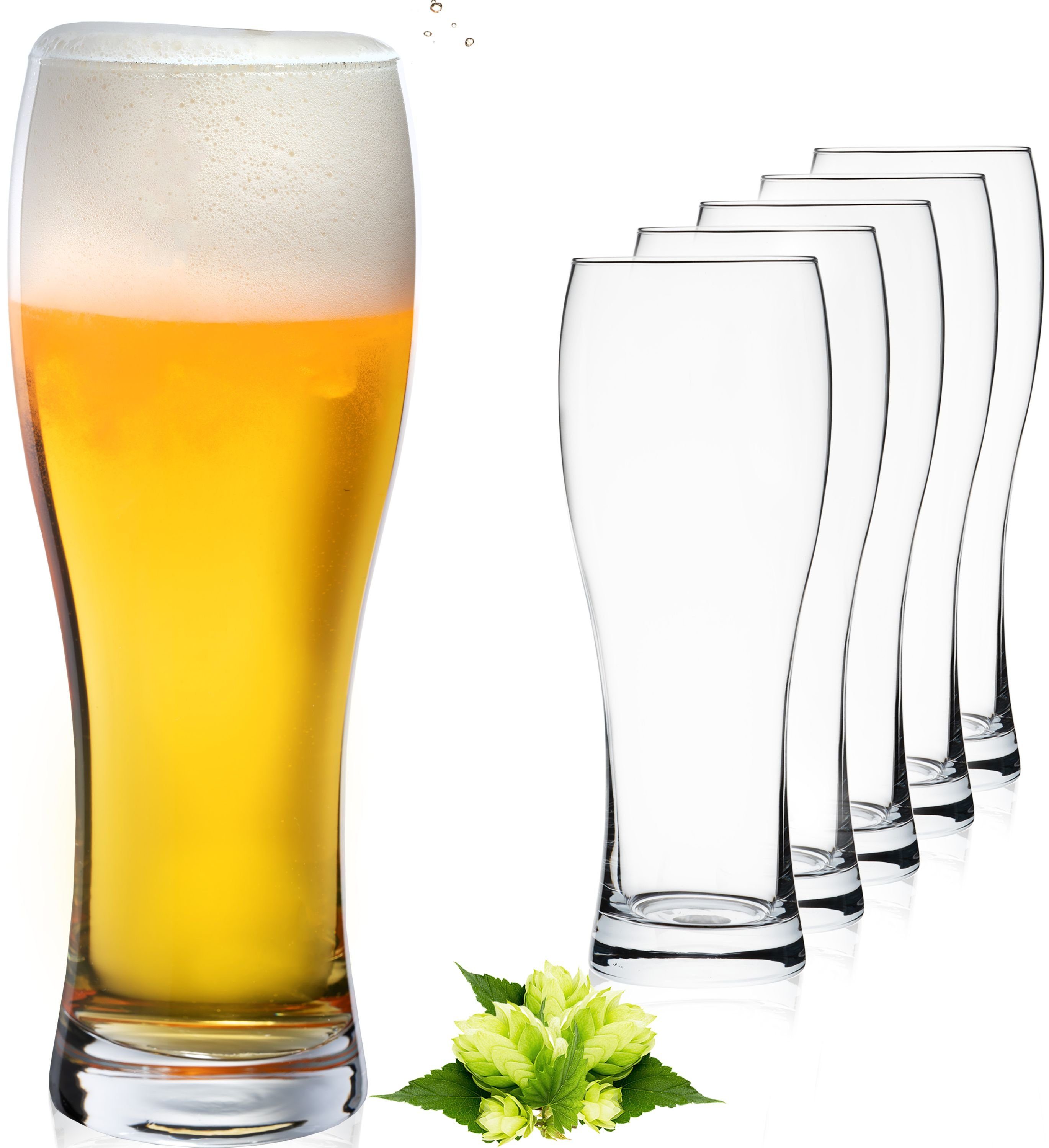 PLATINUX Bierglas Klassische Biergläser, Glas, 500ml (max. 660ml) Set Weizengläser hohes Bierglas Bierkrug 0,5L
