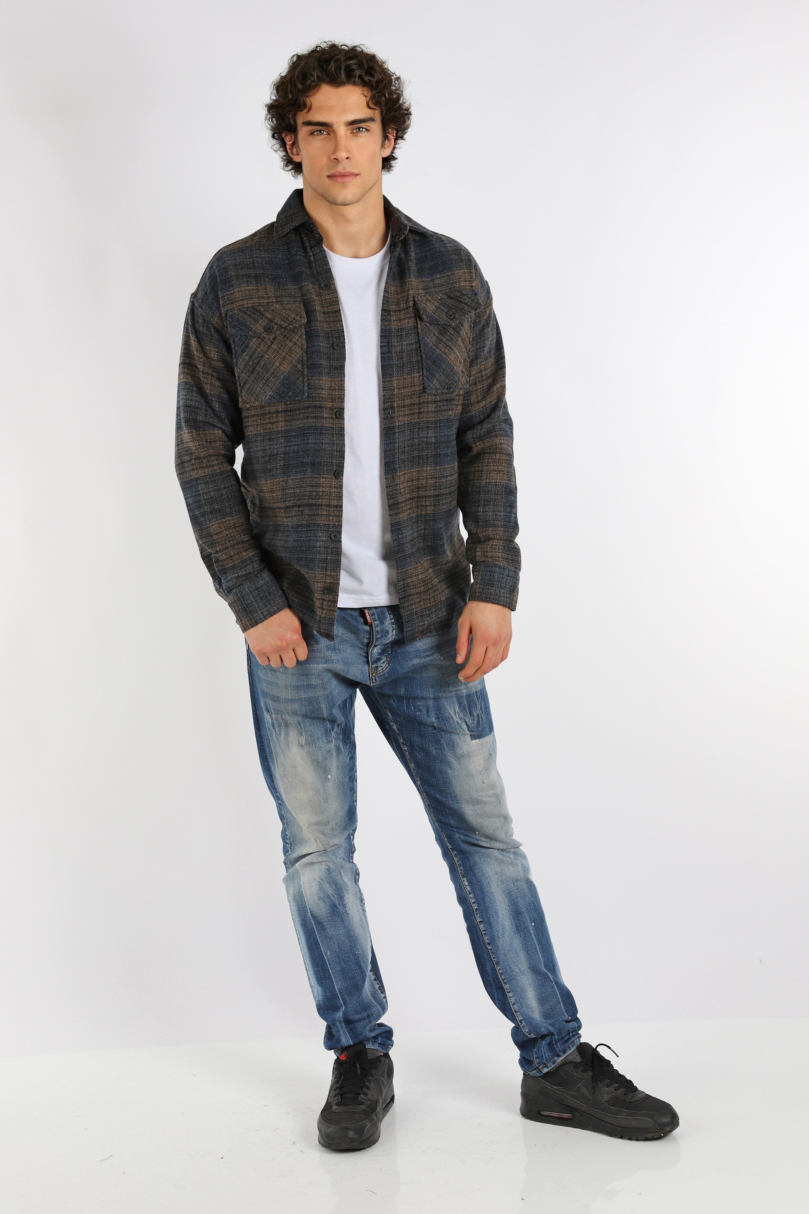 Megaman Jeans Flanellhemd Herren Holzfällerhemd Flanellhemd Kariert Freizeithemd Jacke Regular Langarm Kentkragen Holzfäller