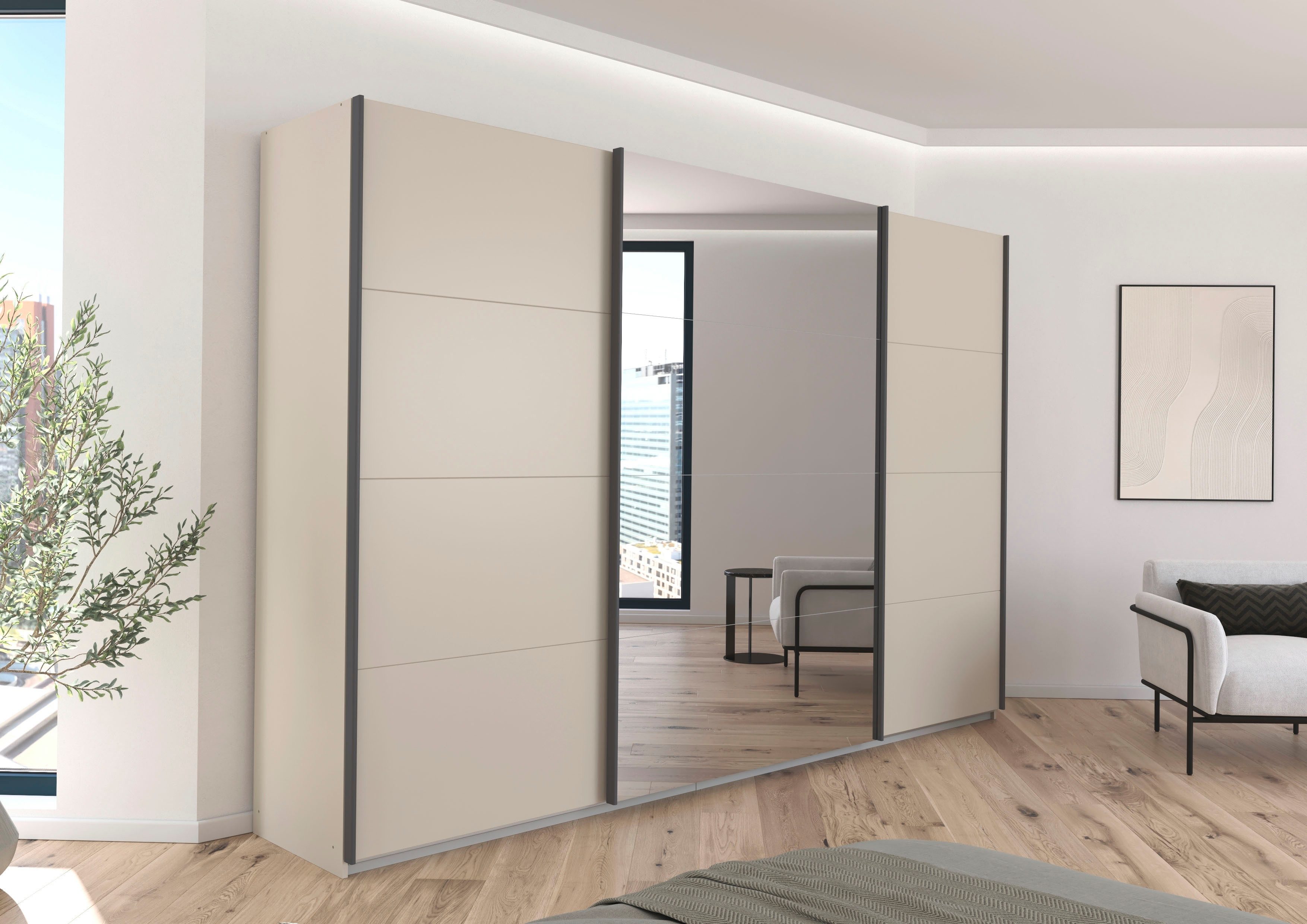 OTTO home Schwebetürenschrank Kleiderschrank Schrank Schlafzimmerschrank Garderobe AGORDO (Breiten 203/271/315/360 cm in drei Griff-Farben - NEU: Farbe SCHWARZ) Top Innenausstattung, in 4 Breiten und 2 Höhen MADE IN GERMANY