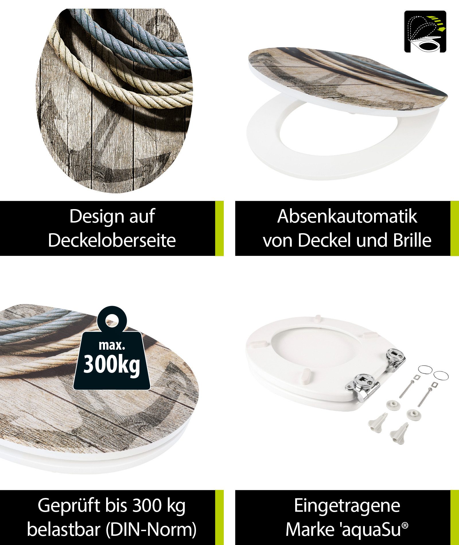 SANITOP WINGENROTH WC-Sitz Maritim, Motiv Seemannstau, Holzkern, Absenkauto günstig online kaufen