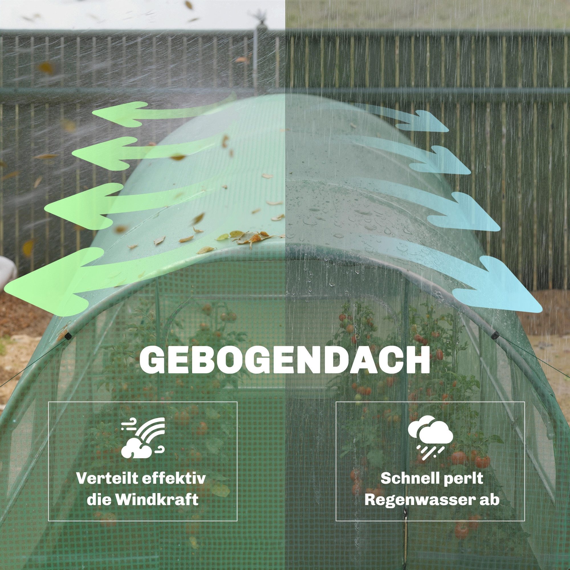 MC Star Gewächshaus Gewächshaus 3 x 2 x 2 m Foliengewächshaus, mit Abschließbar Anschlag-Tür 6 Rollbar Netzfenster Stützstangen