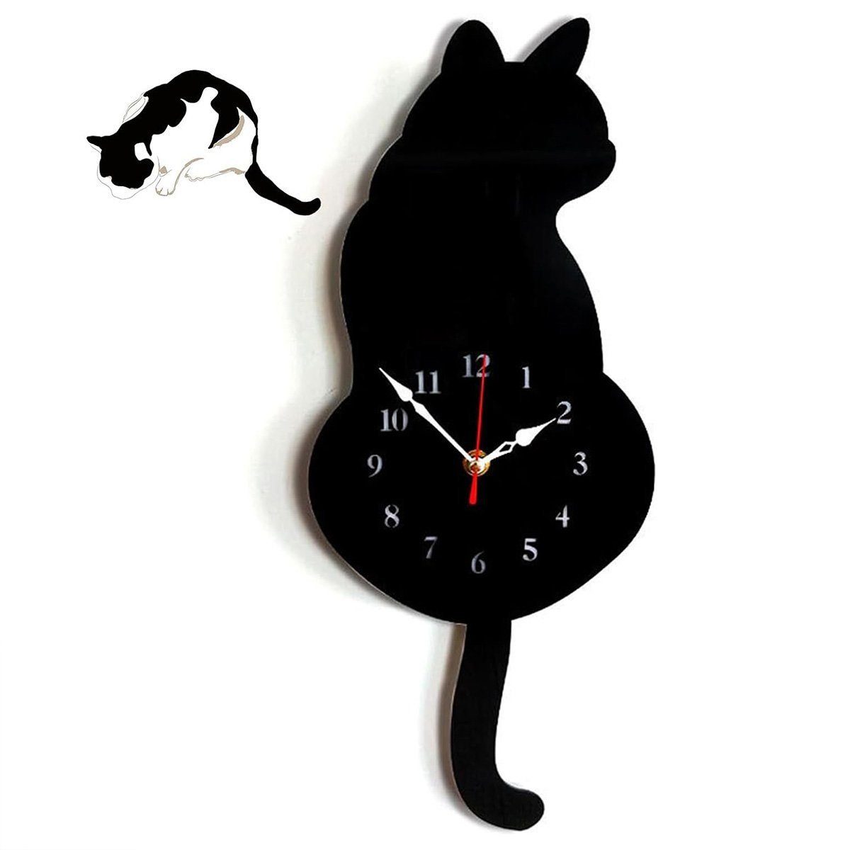 yozhiqu Pendelwanduhr Katzenschwanzwedelnde Wanduhr, lautlose Katzenschwanzwedelnde Uhr (Cartoon-Acryl-Kunstuhr für Kinderzimmer, kreative Heimdekoration)