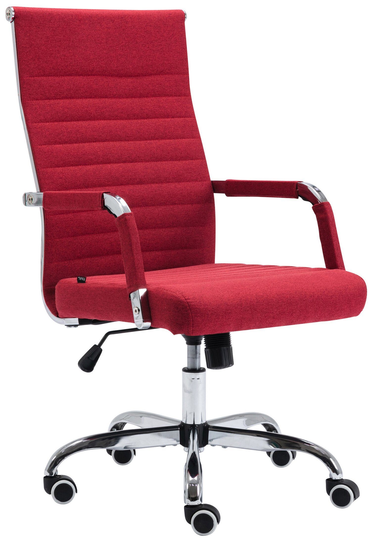 TPFLiving Bürostuhl Amadeus mit bequemer Rückenlehne - höhenverstellbar und 360° drehbar (Schreibtischstuhl, Drehstuhl, Chefsessel, Bürostuhl XXL), Gestell: Metall chrom - Sitzfläche: Stoff rot