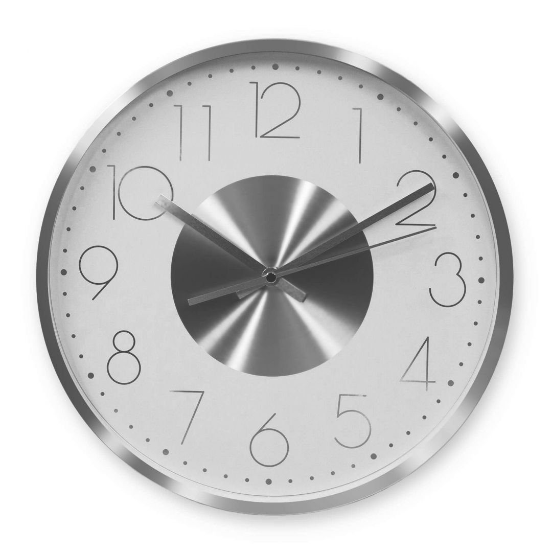 Uhr Moderne Langlebige Wanduhr Tick-Geräusche, Edelstahl- Aluminium K&L Metalluhr Optik) Loft Art (keine Wall silber