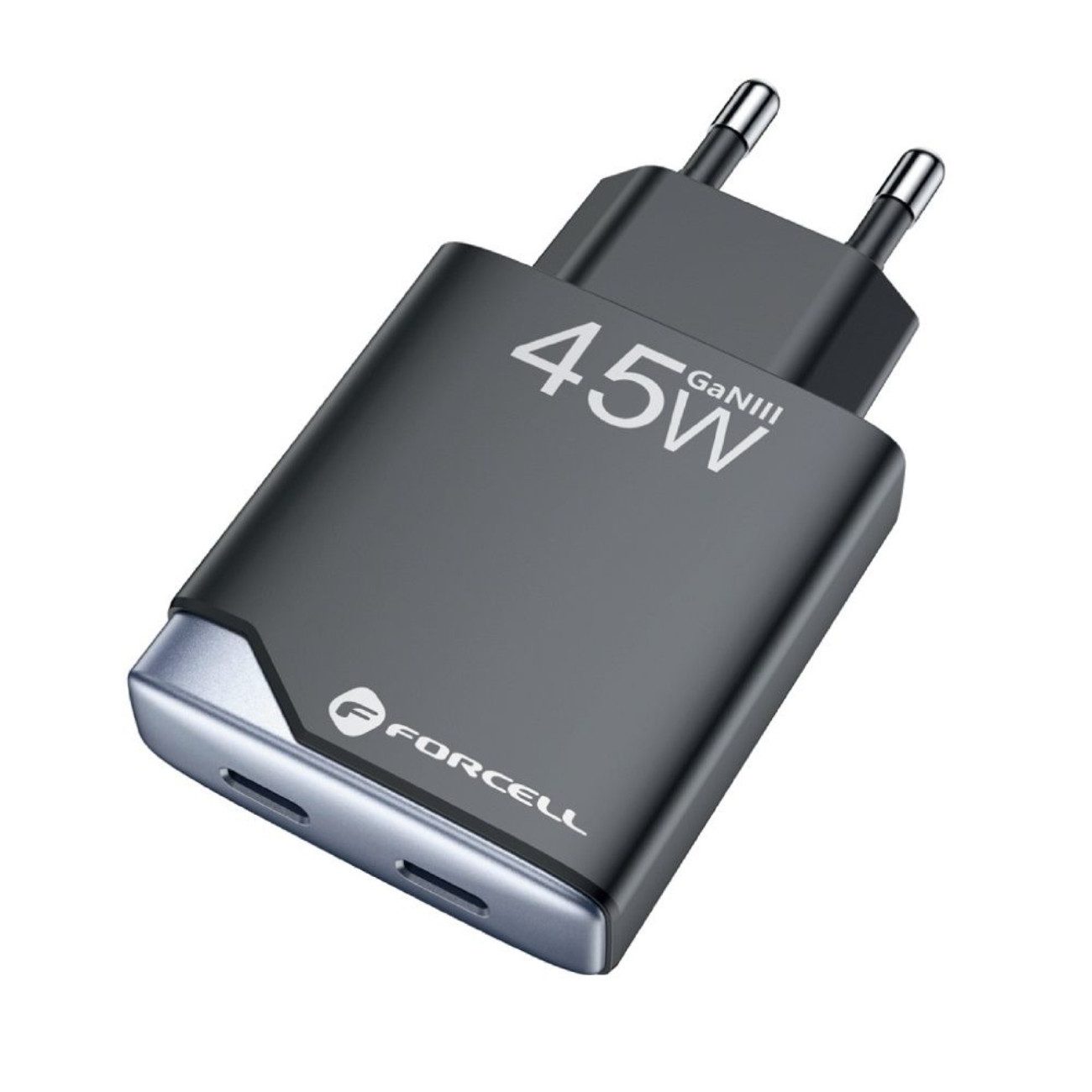 Forcell 2C USB-Ladegerät (3000 mA, Einzelgerät, Ultra Slim GaN III Ladegerät 45 W mit 2x USB-C)