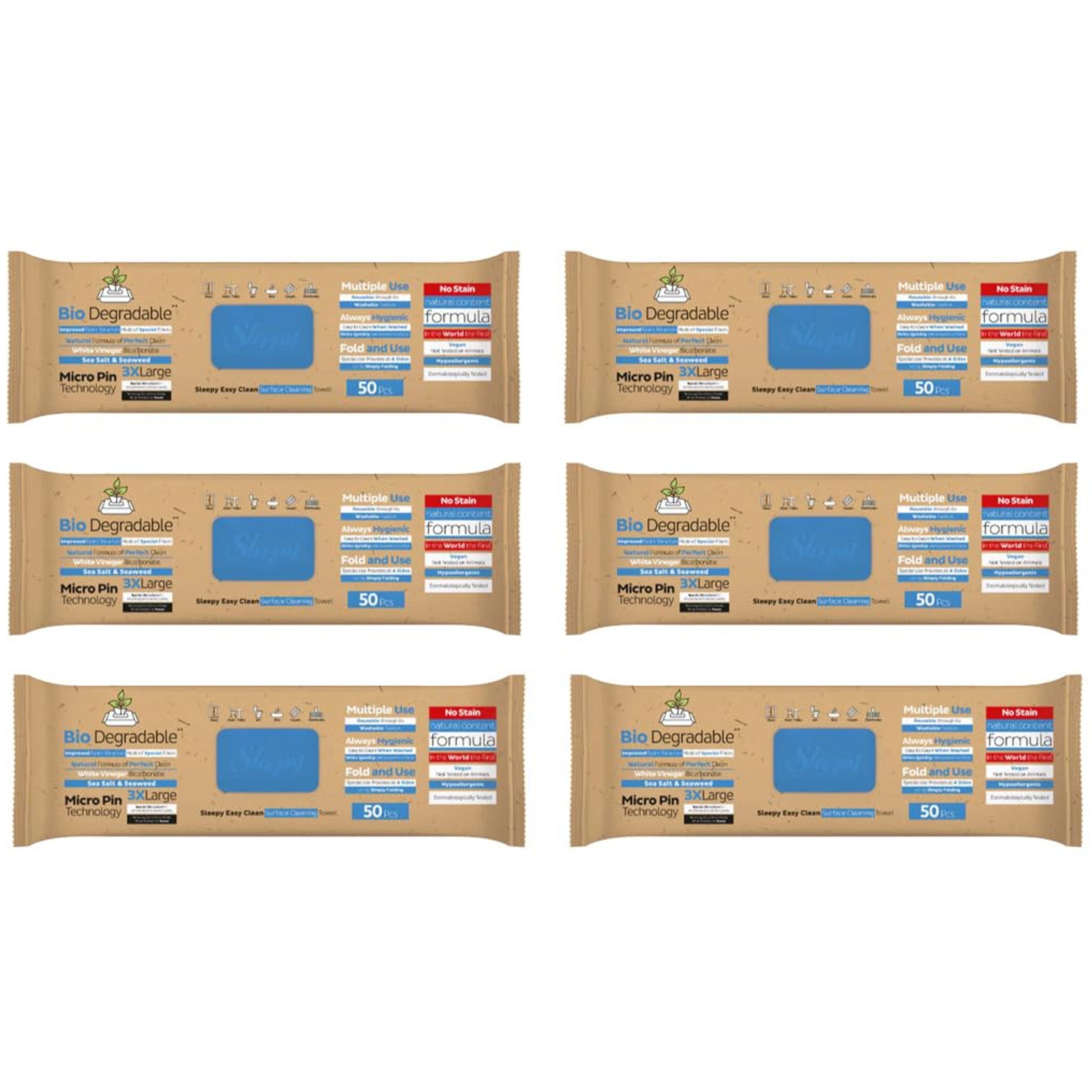 Sleepy Bio Oberflächen-Böden Reinigungstücher Meersalz und Meeralgen 6 Pack. Reinigungstücher (6-tlg)