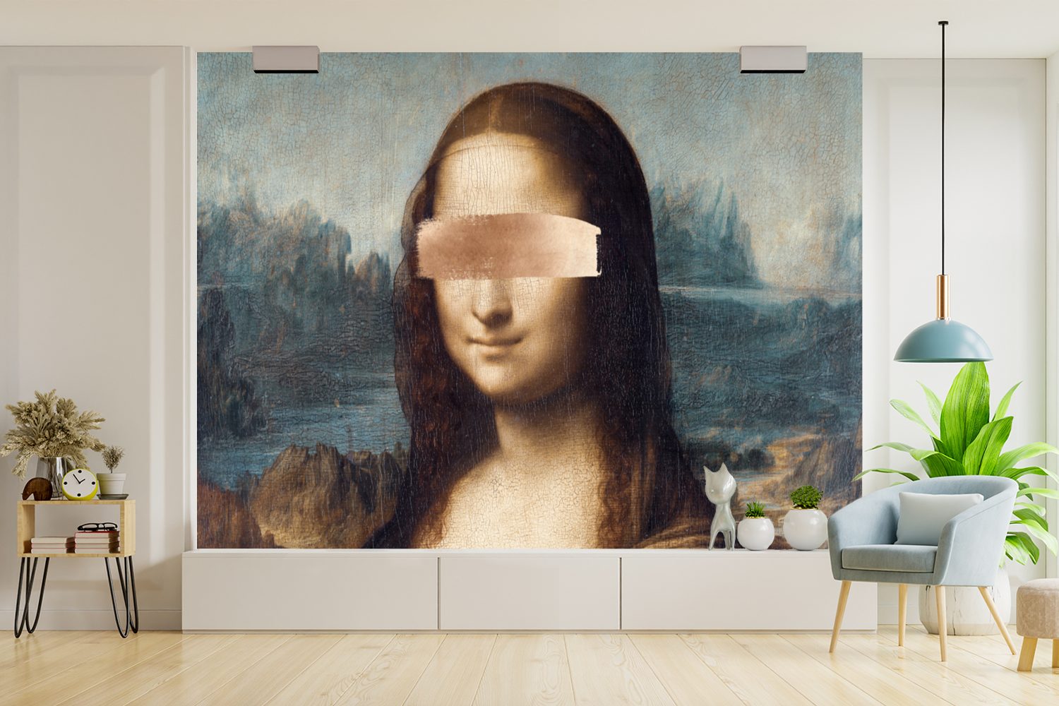 Vinci bedruckt, Schlafzimmer, Kinderzimmer, (6 für Lisa da - Wallpaper Vinyl Fototapete Matt, Mona MuchoWow Tapete Roségold, St), Leonardo Wohnzimmer, -