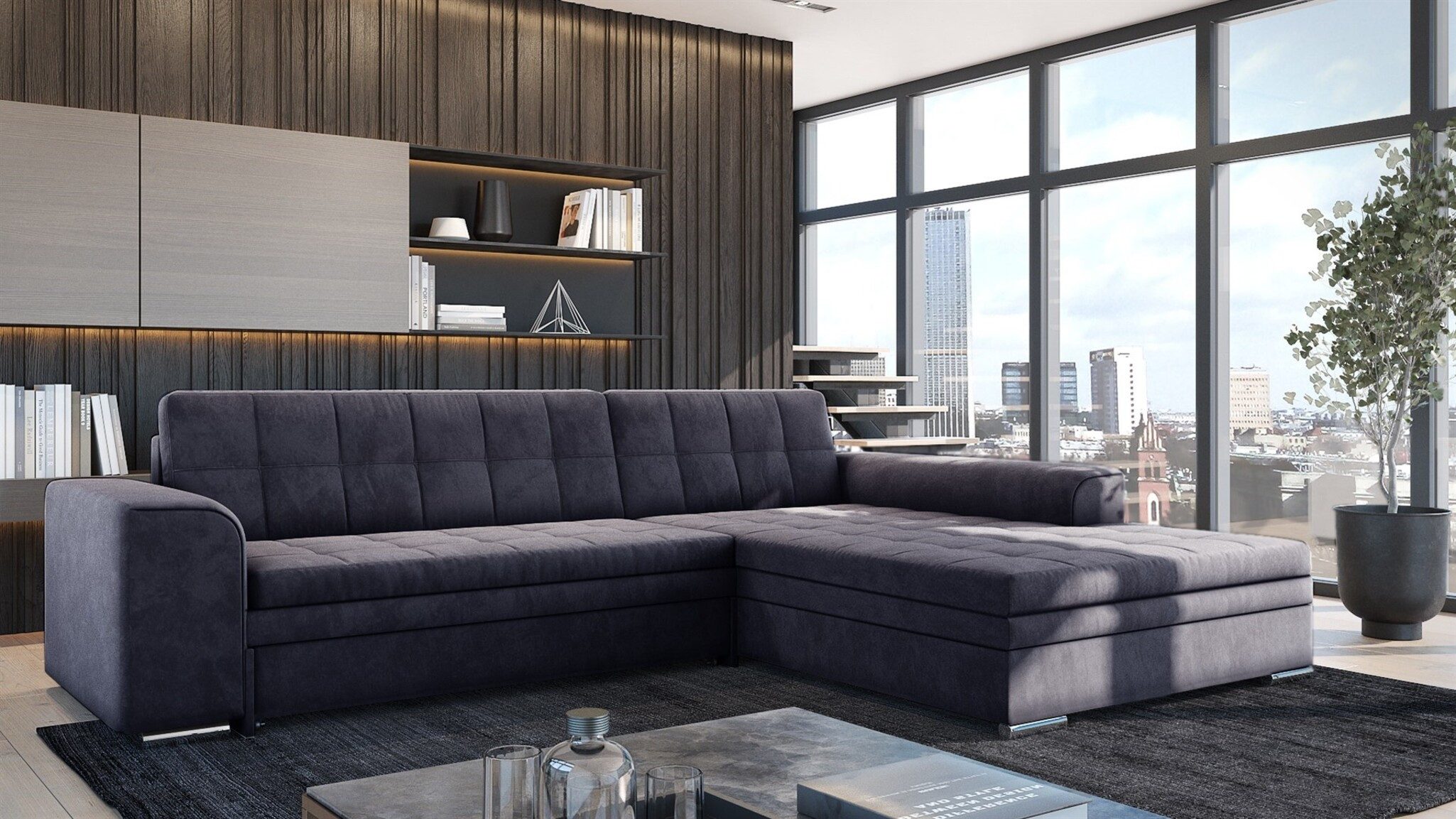 Fun Möbel Ecksofa Schlafsofa LUSAKA mit Ottomane in Stoff, Rundumbezug, Ottomane Links oder Rechts