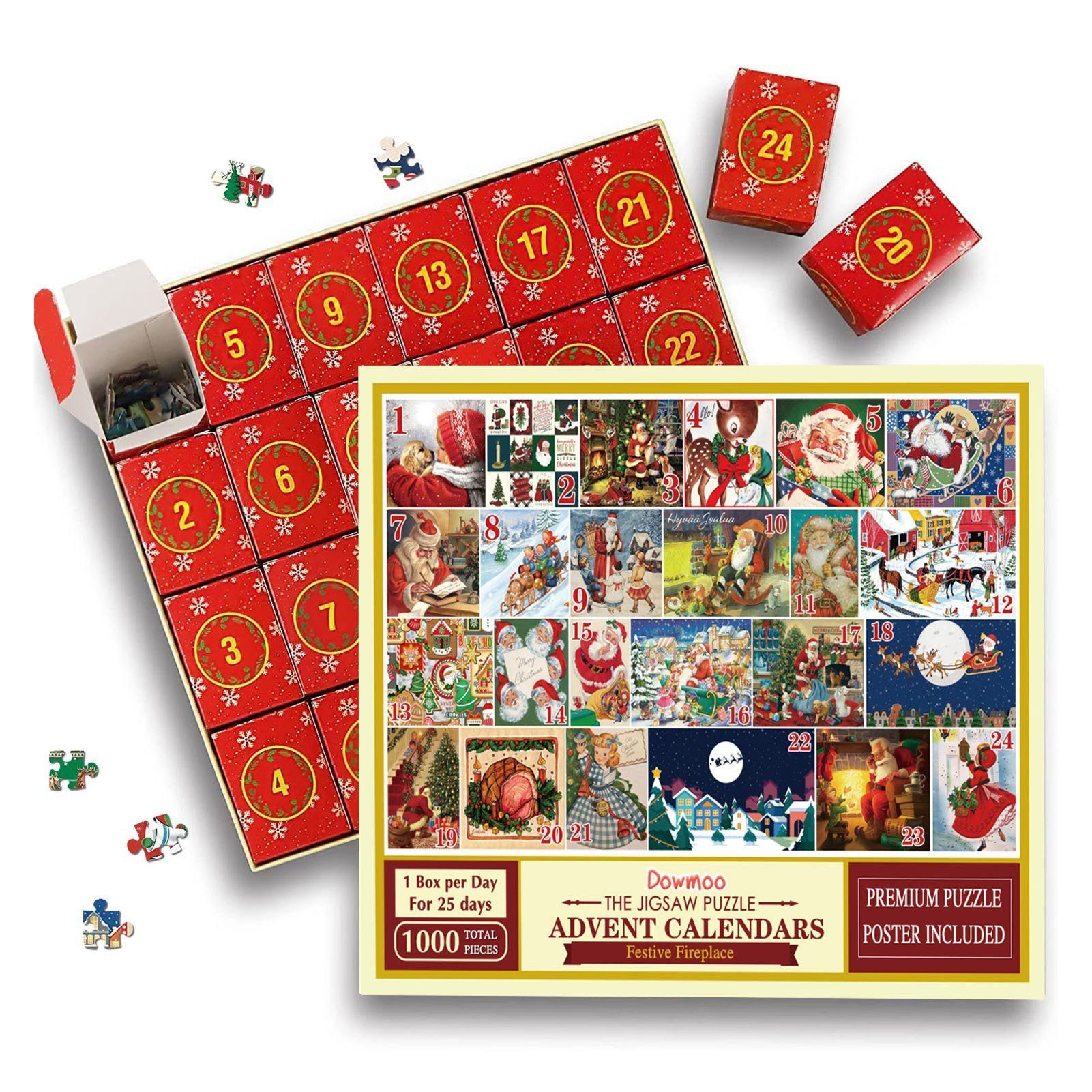 Gontence Adventskalender 24-Gitter-Überraschungskalender-Puzzle, Weihnachten
