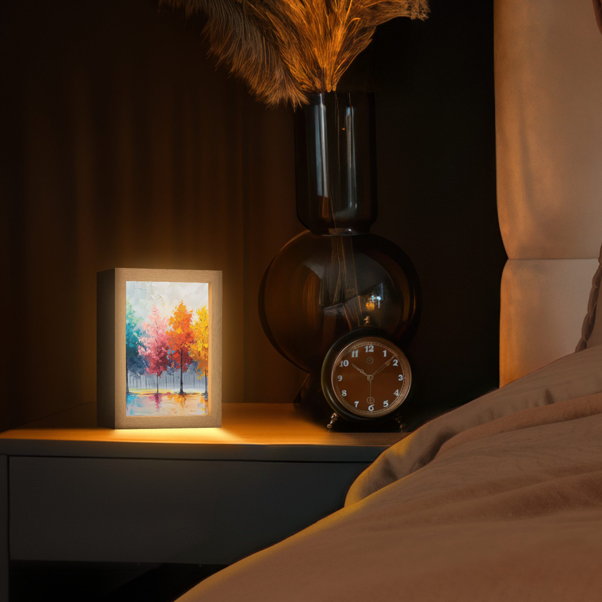 OnlyWow Tischleuchte Bäume - Farbenfroh - Natur - Abstrakt, Dimmbar, Farbwechsel, LED, Warmweiß, Kaltweiß, Neutralweiß Einstellbar, Tischlampe, Schreibtischlampe, Desk, Dimmbar, mit Kabel, LED