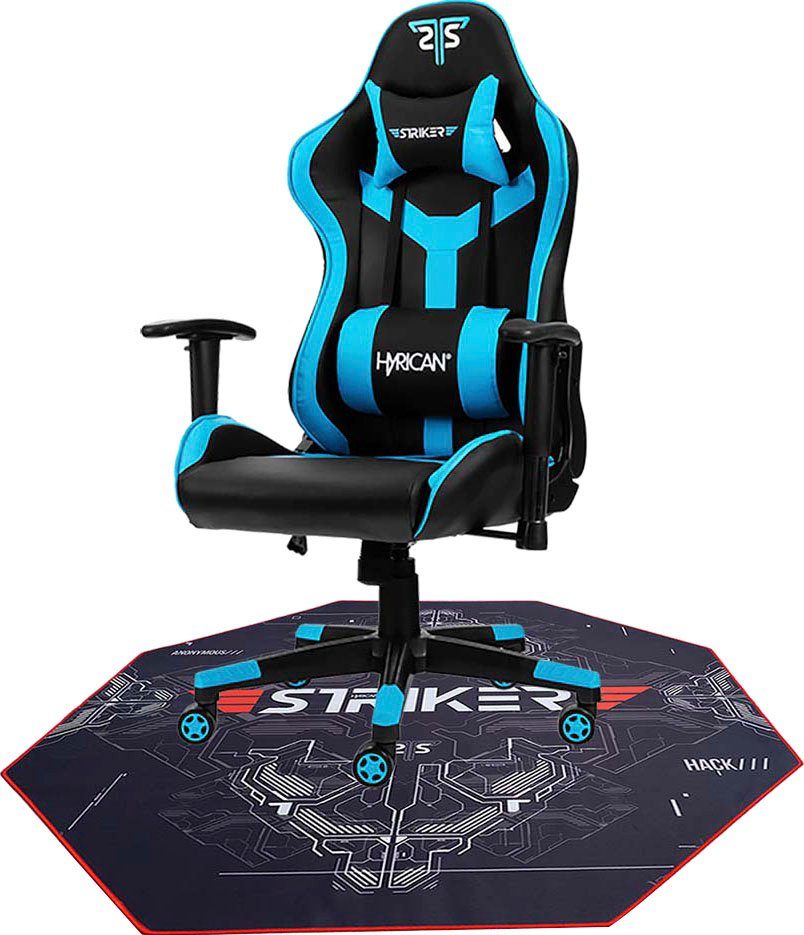 Hyrican Gaming-Stuhl Striker Gaming-Stuhl "Copilot" Gamingstuhl + Stuhlunterlage (Set), Bodenschutzmatte 1100x1100x2mm blau