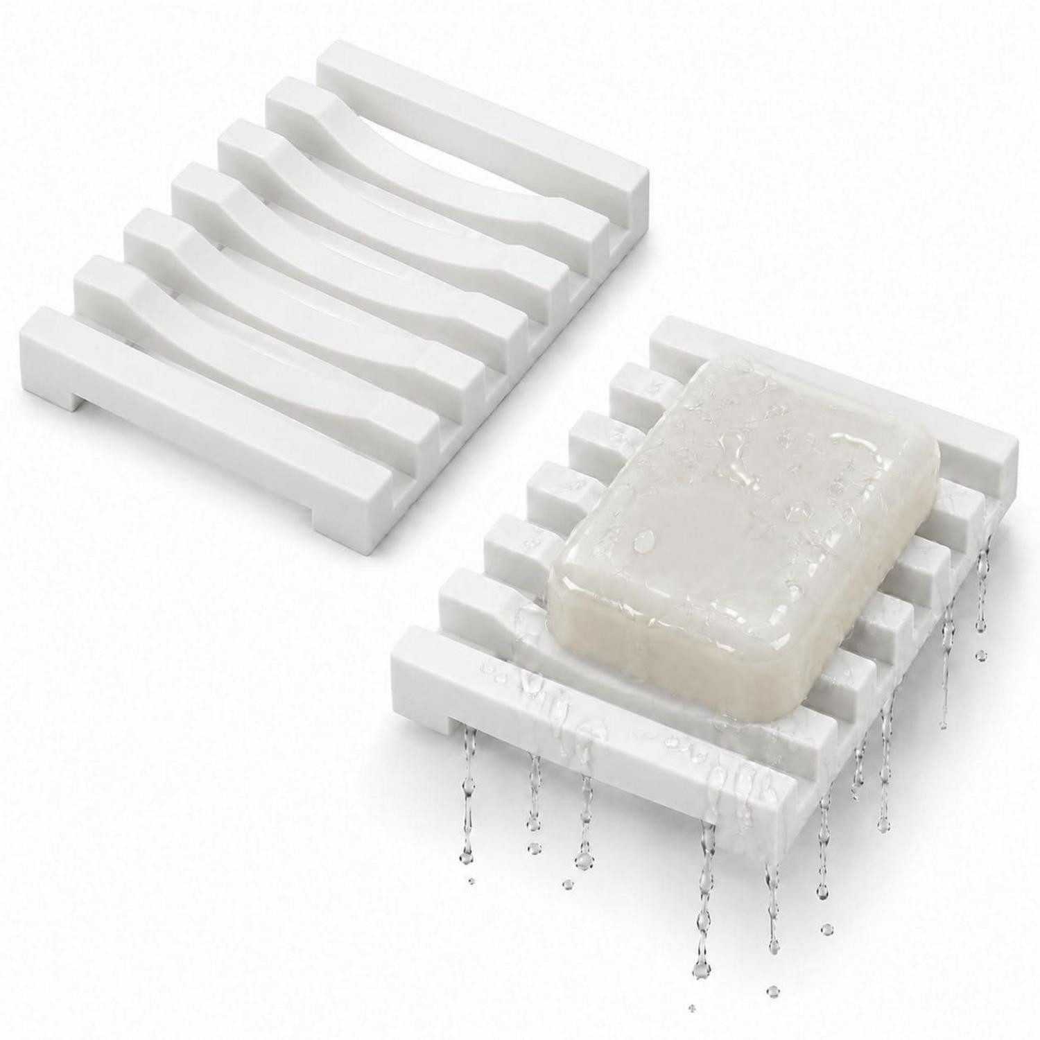 LuxusKollektion Seifenschale Seifenschale Silikon Trockendesign Weiß, Breite: 8 cm, 2-St.
