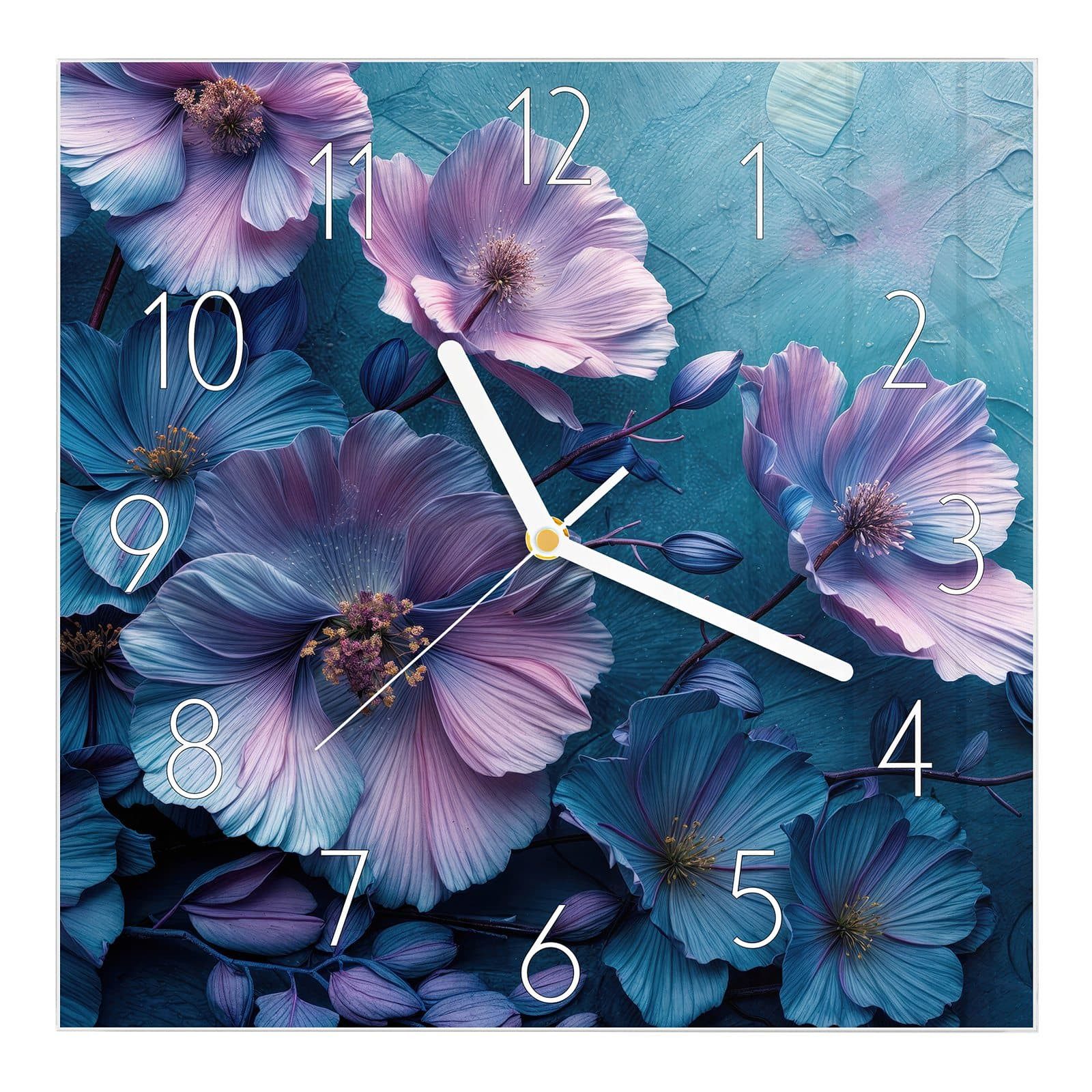 Wanduhr Glasuhr Wanduhr Wandkunst Größe 30 x 30 cm mit Motiv Blumenmuster