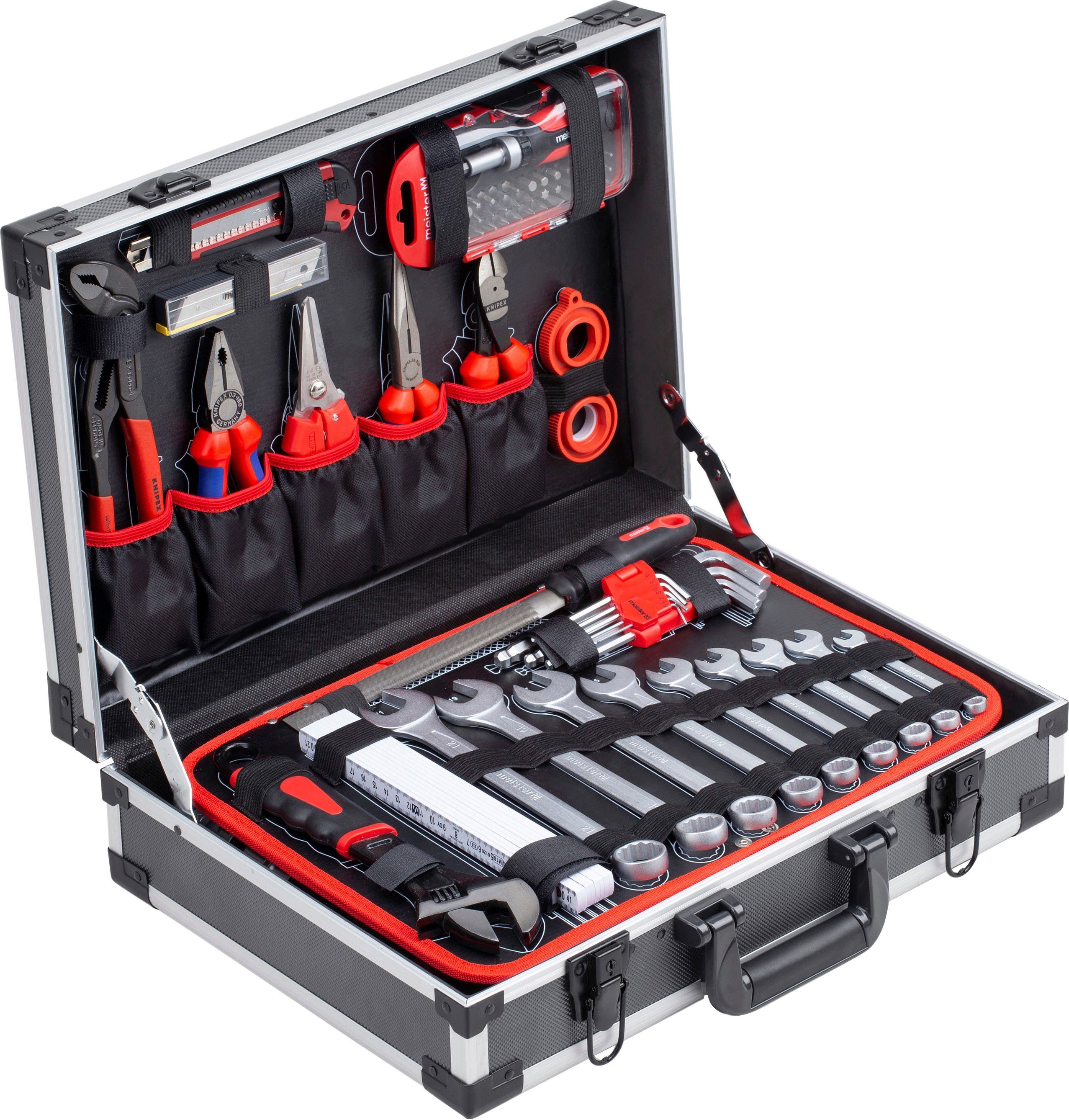 meister Werkzeugset Profi Werkzeugkoffer / von Alu-Koffer Wera, mit & Knipex Qualitätswerkzeug 131-teilig, 8973750