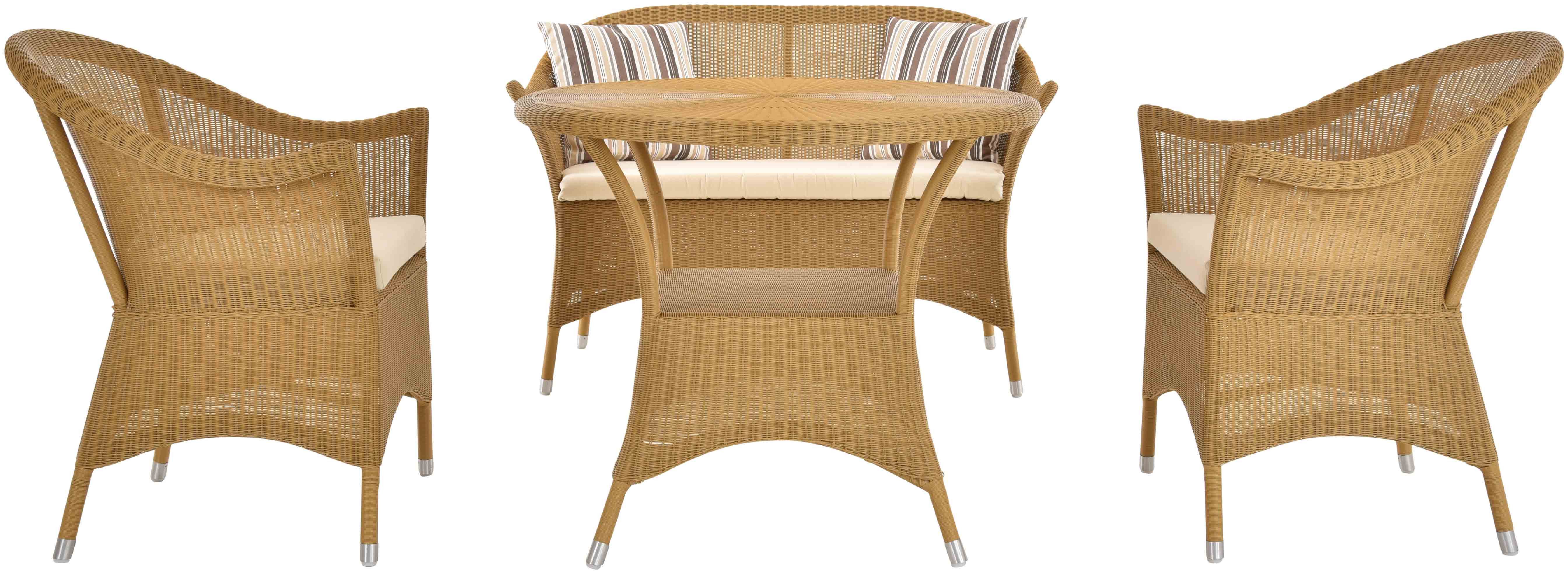 Krines Home Sitzgruppe Exklusives Gartenmöbel Set 2 Stühle 1 Zweisitzer Bank Tisch PE Rattan, (4-tlg), wetterfest Garten Sitzgarnitur Polyrattan Sitzgruppe 4 Personen