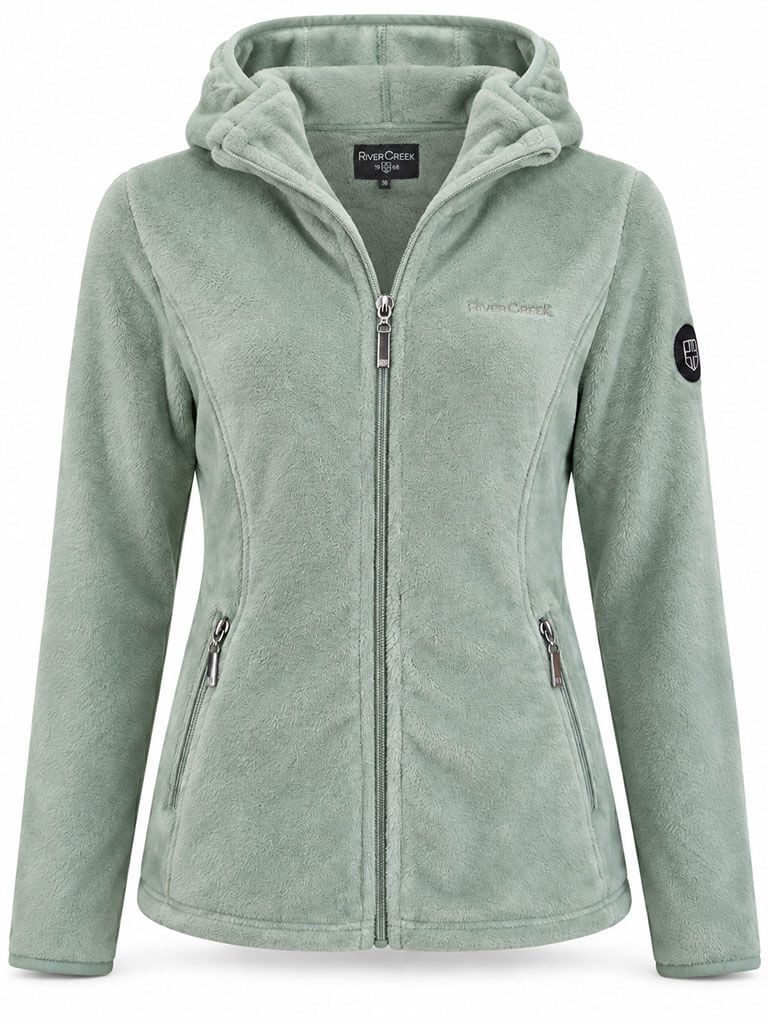 Rivercreek Fleecejacke Damen Coralfleece-Jacke mit Kapuze - Kapuzenjacke Fleecejacke Logo-Stickerei, Reißverschluss-Taschen, Piping an Ärmeln und Kapuze