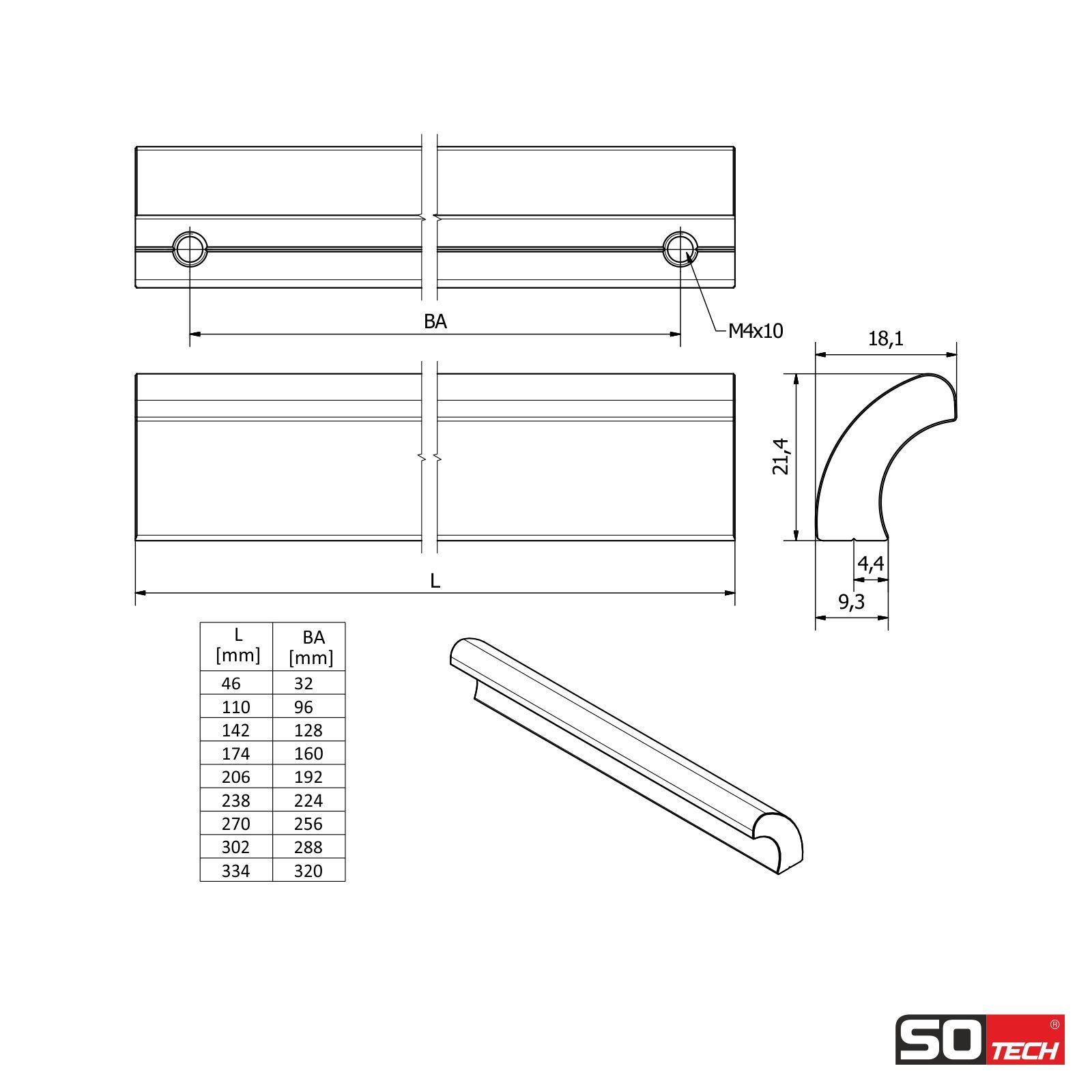 NORR Aluminium 96 Möbelgriff - 320 BA SO-TECH® mm Chrom eloxiert poliert