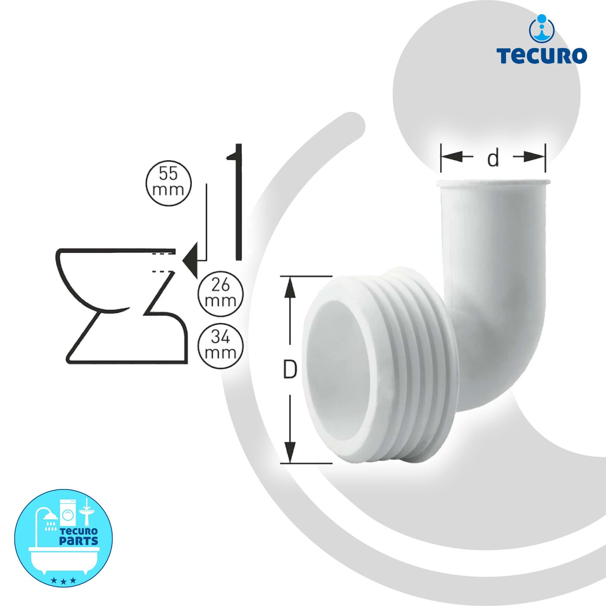 tecuro Spülrohr WC-Spülrohrverbinder - Winkelform - Ø 55/28
