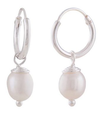 unbespielt Paar Creolen Ohrringe Drahtcreole mit Süßwasserzuchtperle 925 Silber 18 x 5 mm, Silberschmuck für Damen