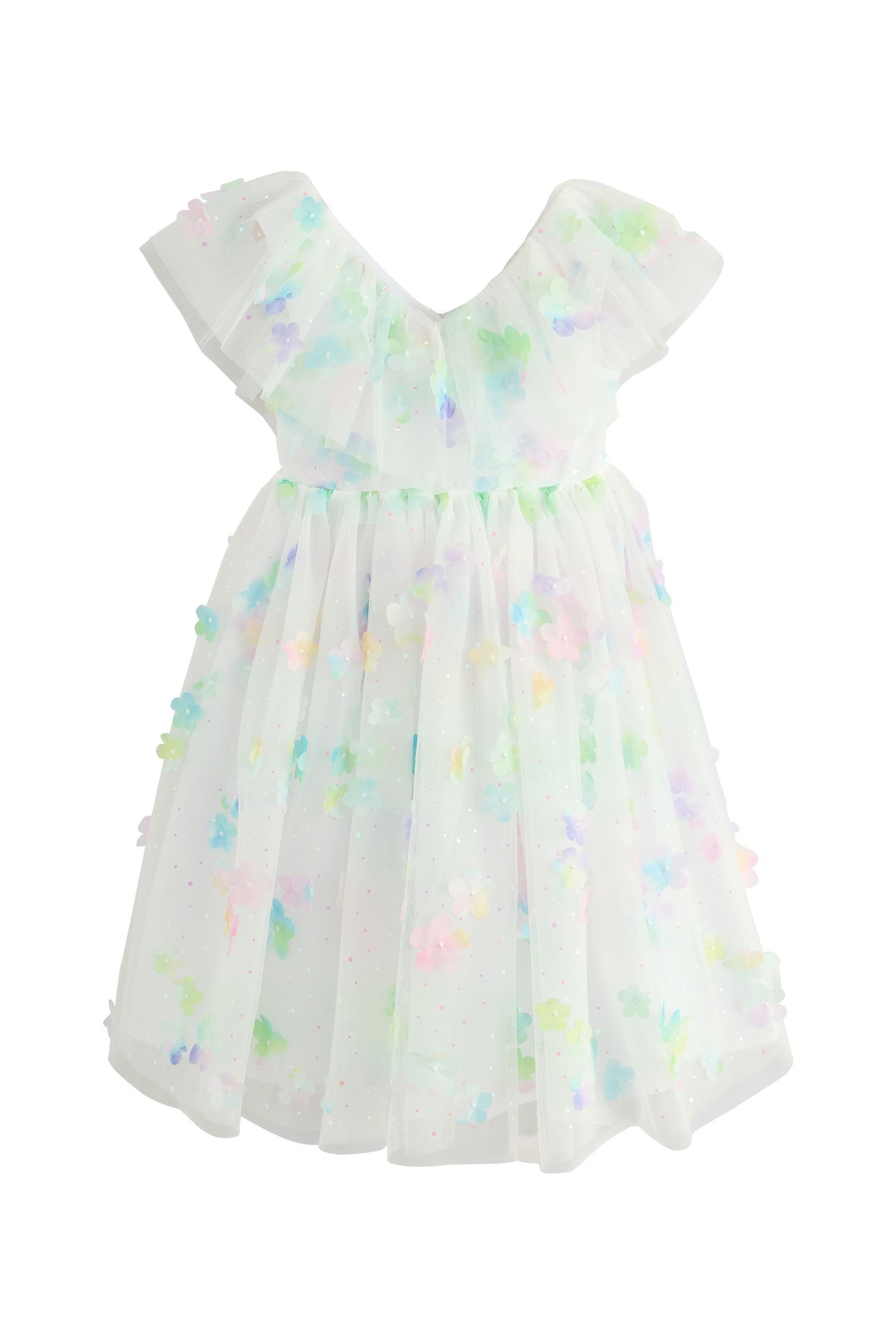 Next Meshkleid Festliches Kleid aus Mesh mit Raffung und 3D-Blume (1-tlg)