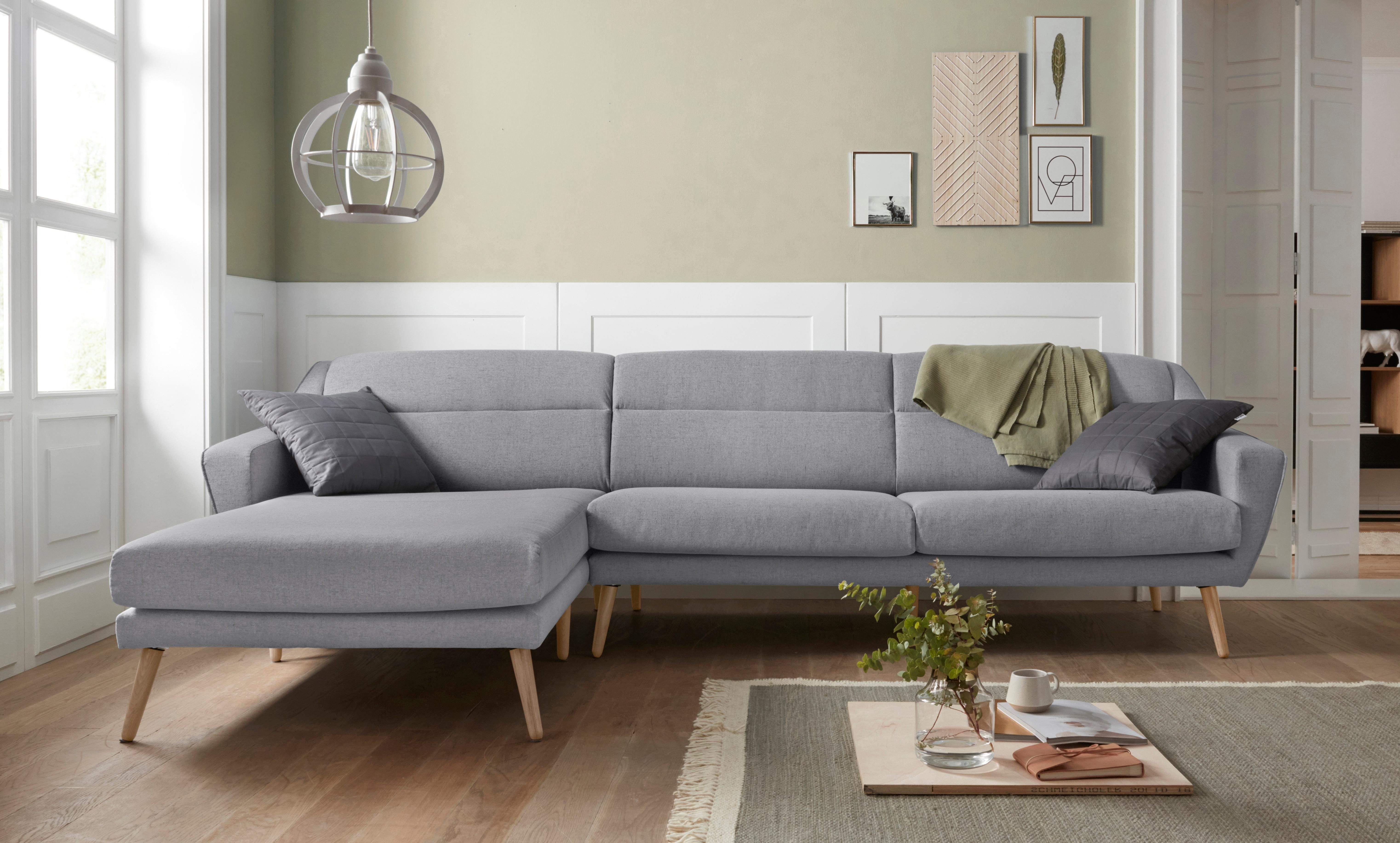 andas Ecksofa "Bille L-Form" mit Naht im Rückenkissen und Beinen aus Eichen günstig online kaufen