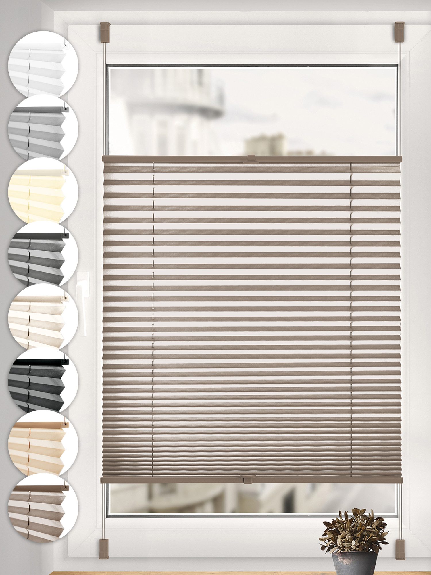 Sonello Plissee ohne Bohren Rollo Klemmfix für Fenster & Tür Lichtschutz, blickdicht, ohne Bohren, verspannt, Klemmfix, 30cm x 220cm Braun Faltrollo, Easyfix, Sonnenschutzrollo, Jalousie