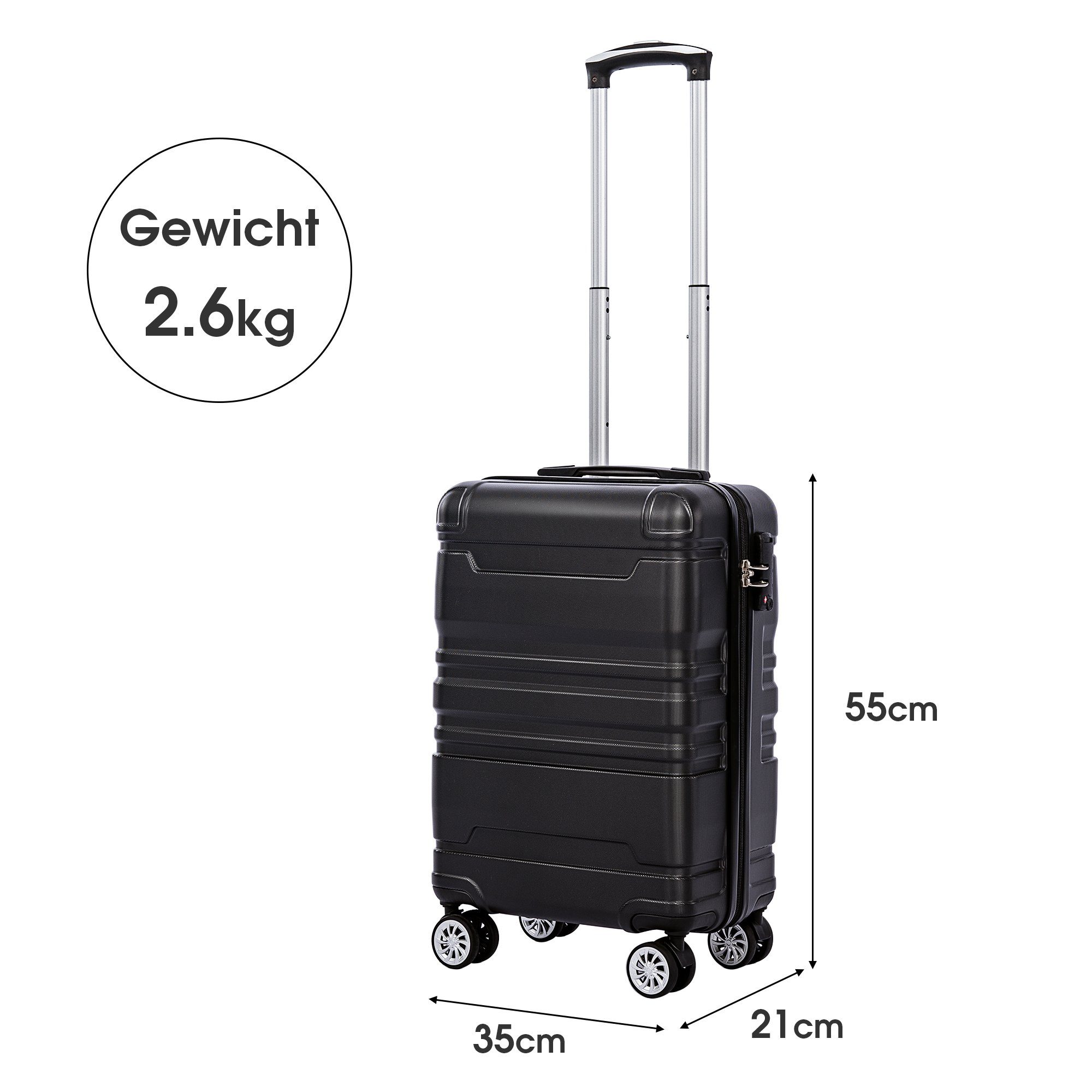 Hartschalen TSA-Schloss, Reisekoffer Rollen, schwarz Flieks mit 4 Trolley M-35x21x55cm Trolley