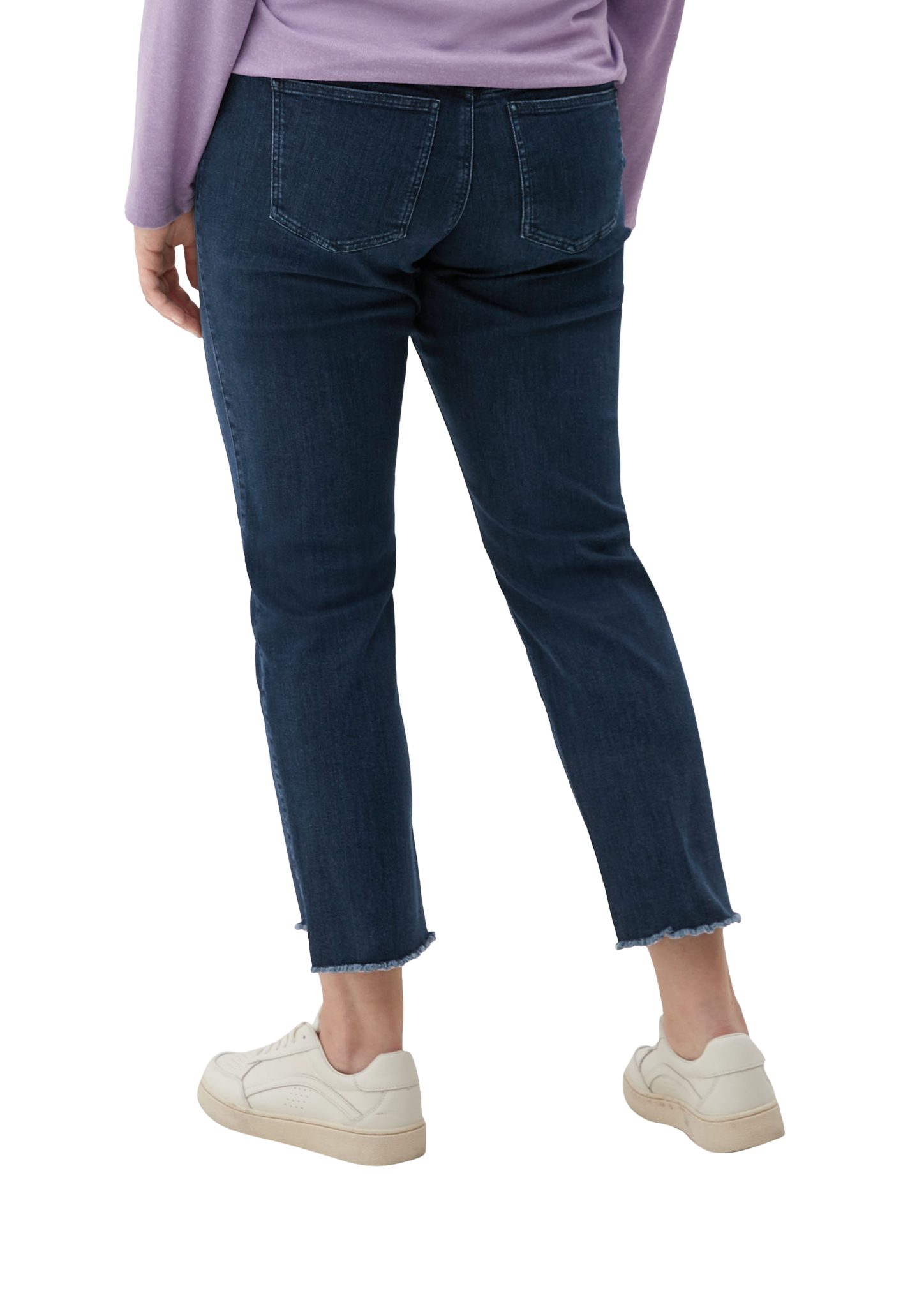 TRIANGLE Stoffhose / Slim tiefblau Slim / Fit / Leg Fransen Jeans Stickerei, Rise Mid Waschung