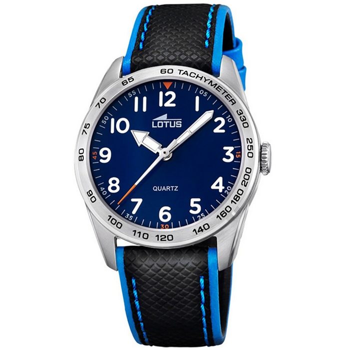 Lotus Quarzuhr Lotus Jugend Uhr Elegant L18276/2 Leder (Armbanduhr) Jugend Armbanduhr rund mittel (ca. 33mm) Lederarmband schwarz blau