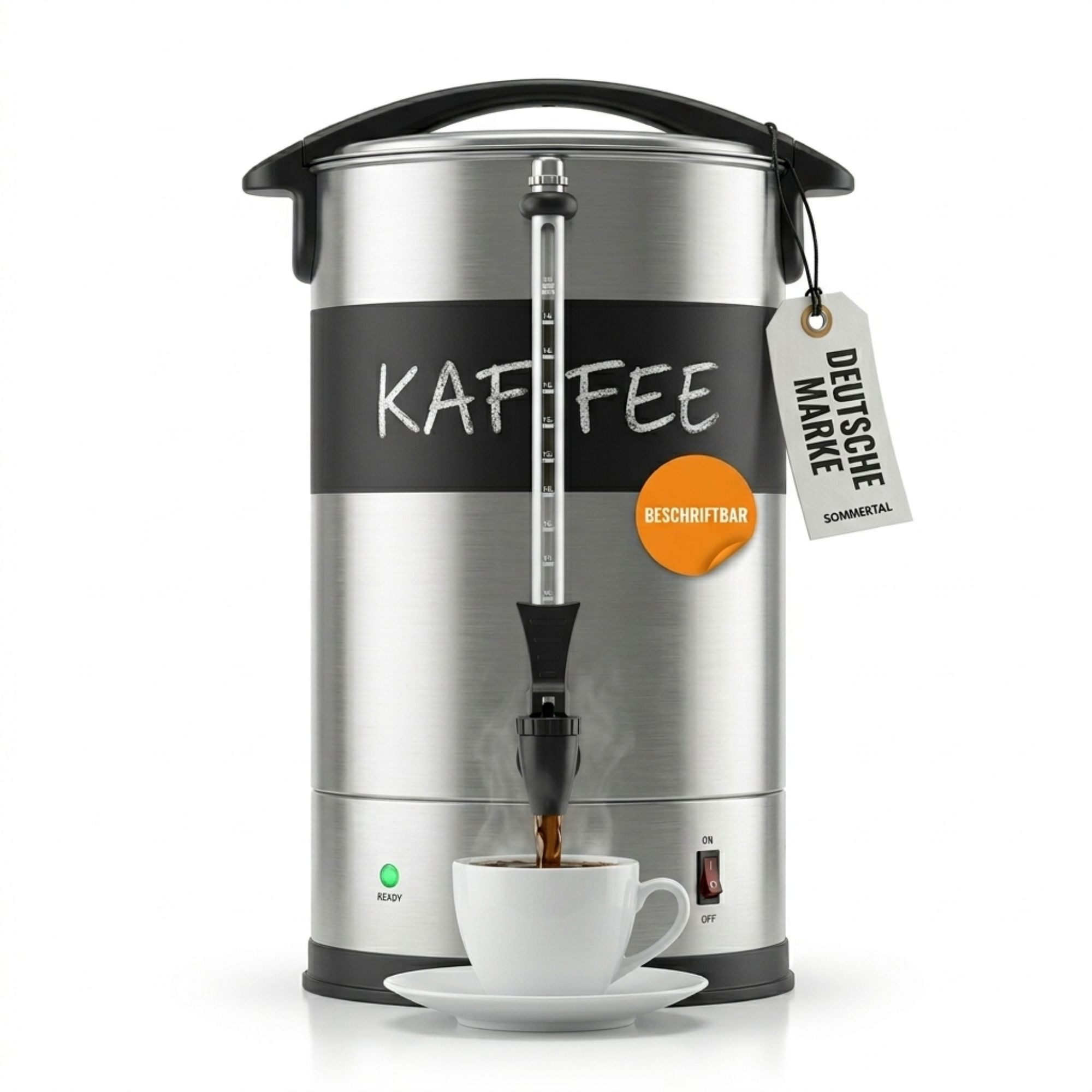 Sommertal Kaffee- /Teestation, Filterkaffeemaschine groß mit Warmhaltefunktion & Beschriftungsfeld