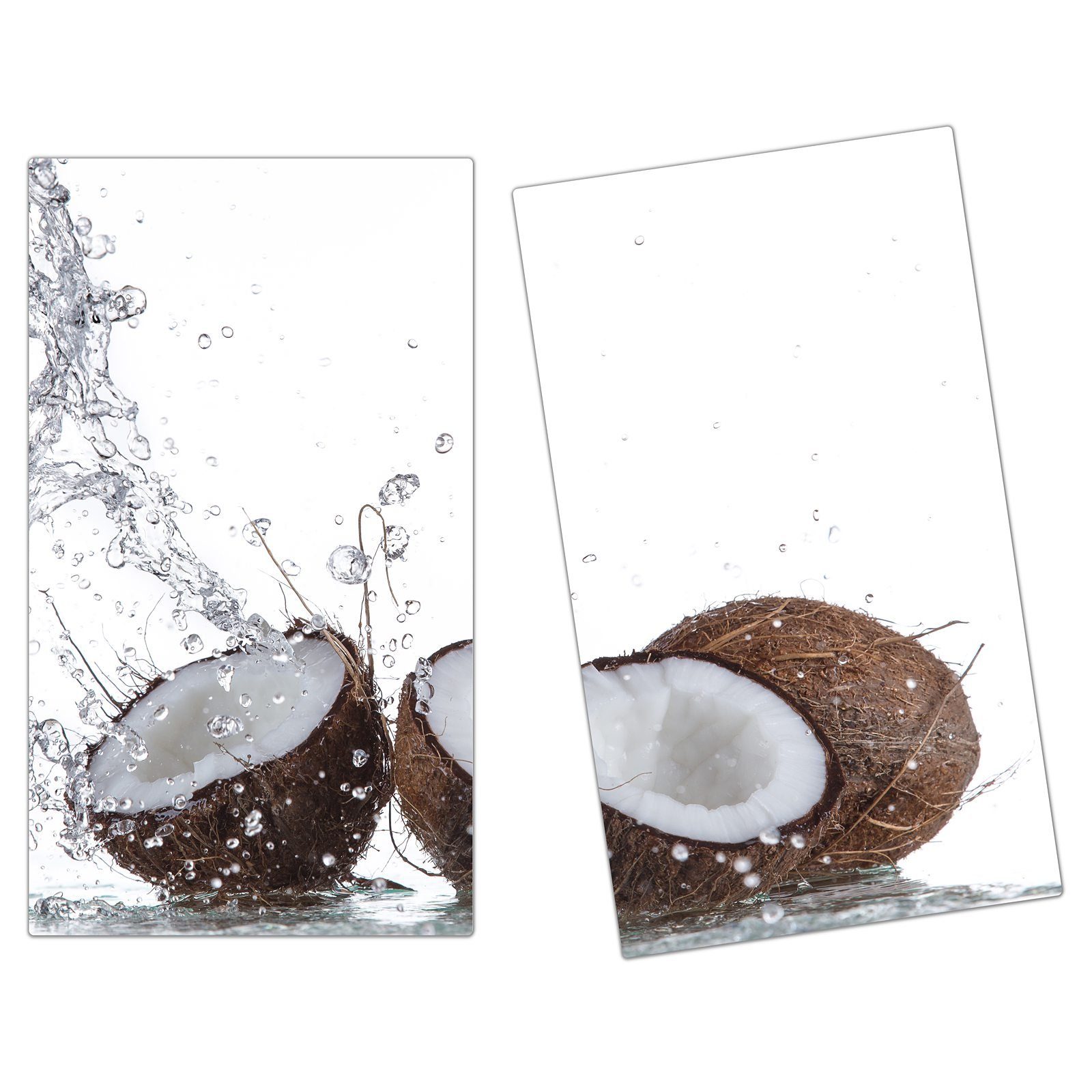 Herdabdeckplatte aus mit Wassersplash, Primedeco Glas, tlg) Herd-Abdeckplatte Glas (2 Kokosnüsse Spritzschutz