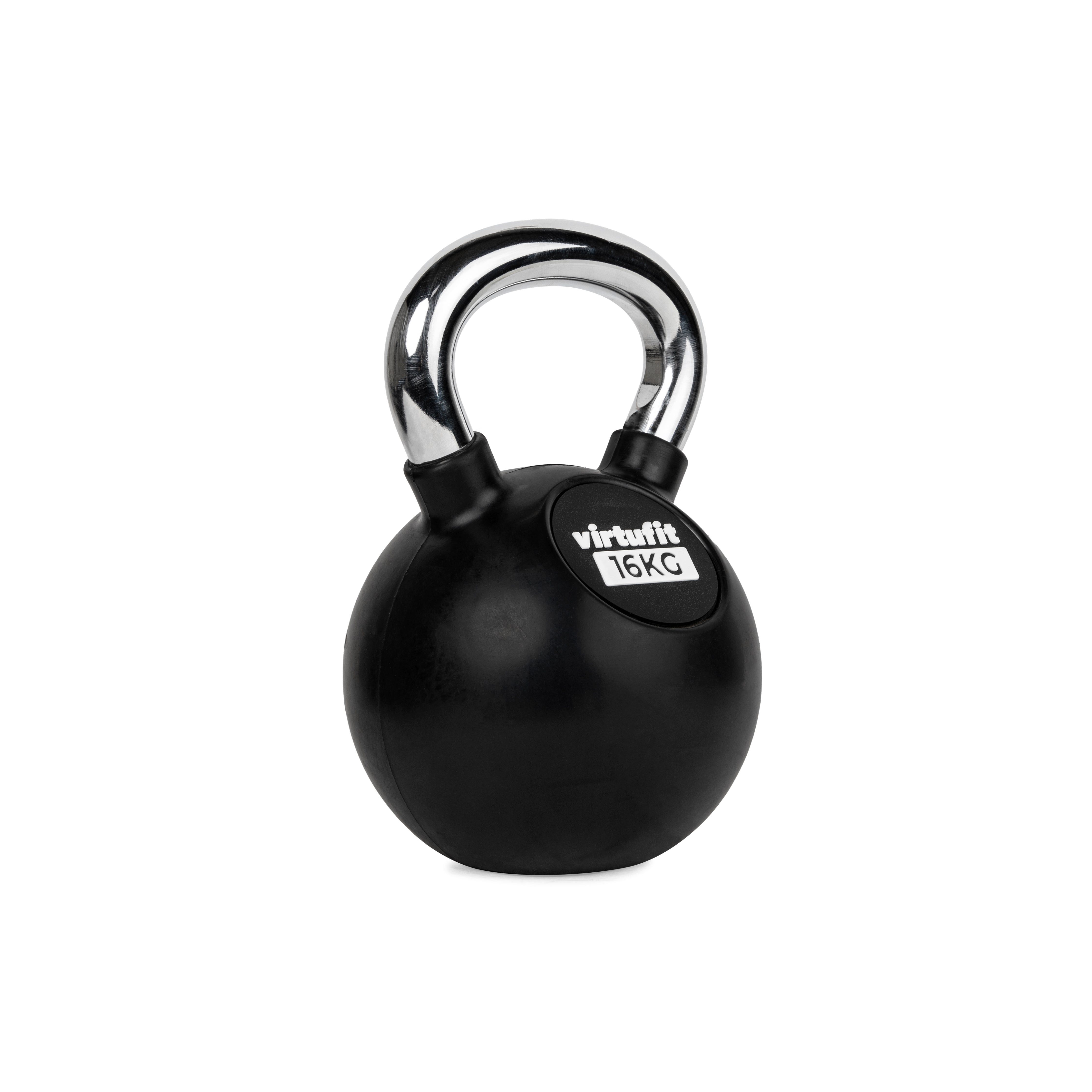 VirtuFit Kettlebell VirtuFit Kettlebell Pro 16 kg aus Gusseisen mit Gummi und Chromgriff