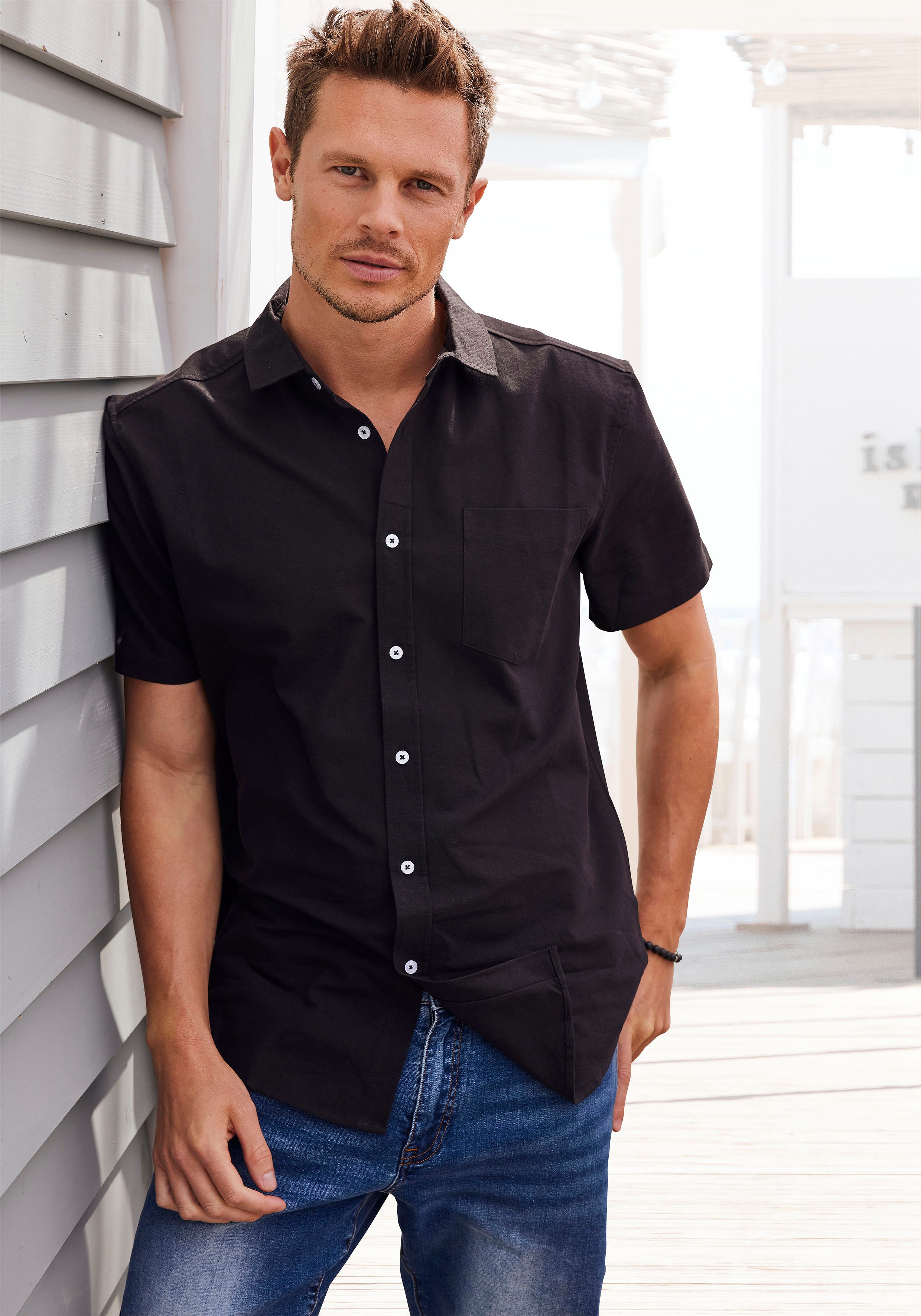 H.I.S Kurzarmhemd mit Kentkragen, Oxford-Qualität aus reiner Baumwolle günstig online kaufen