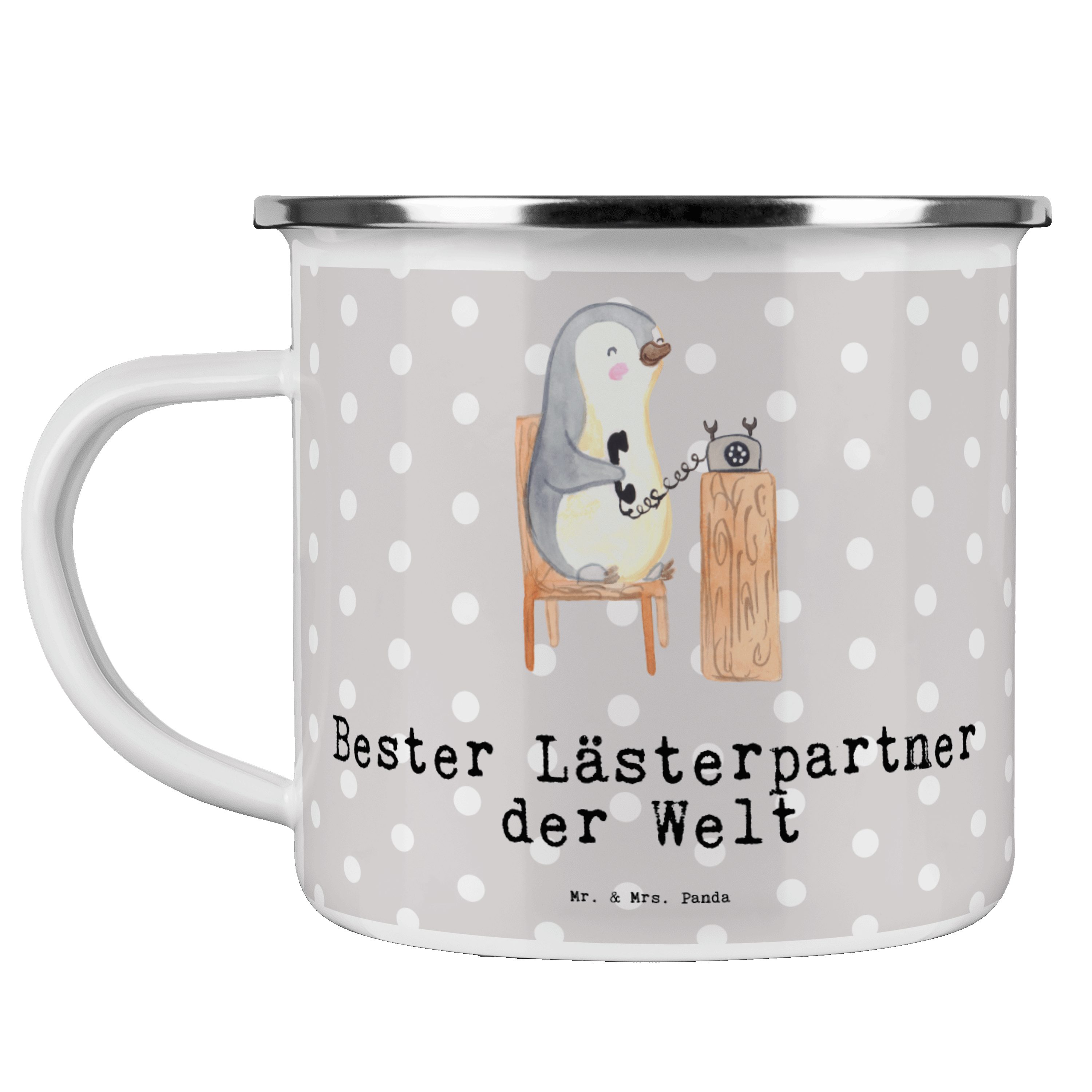 Mr. & Mrs. Panda Becher Pinguin Bester Lästerpartner der Welt - Grau Pastell - Geschenk, Freu, Emaille