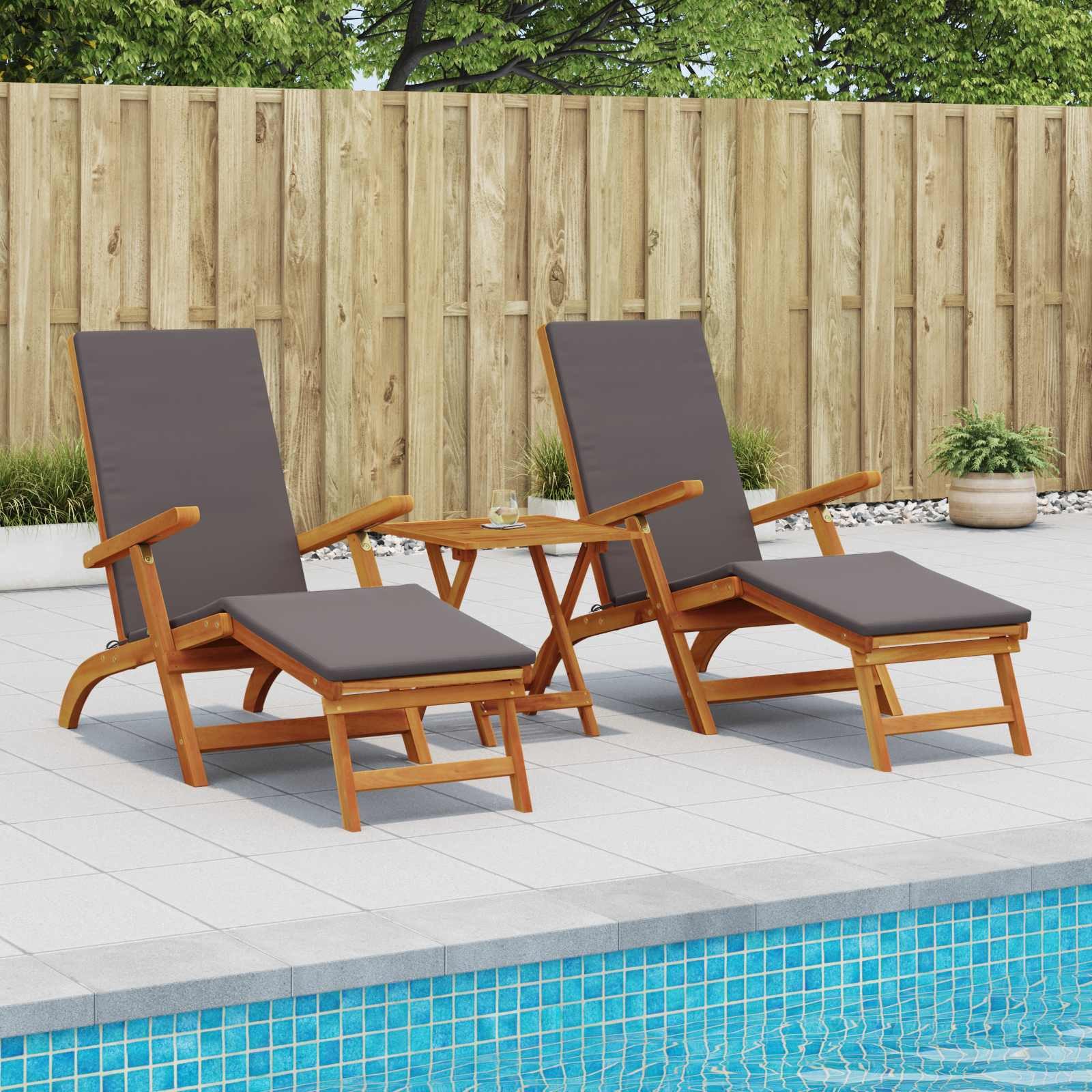 vidaXL Gartenliege Liegestuhl zum Verstellen und Klappen 3 pcs Dunkelgrau, 3 St.