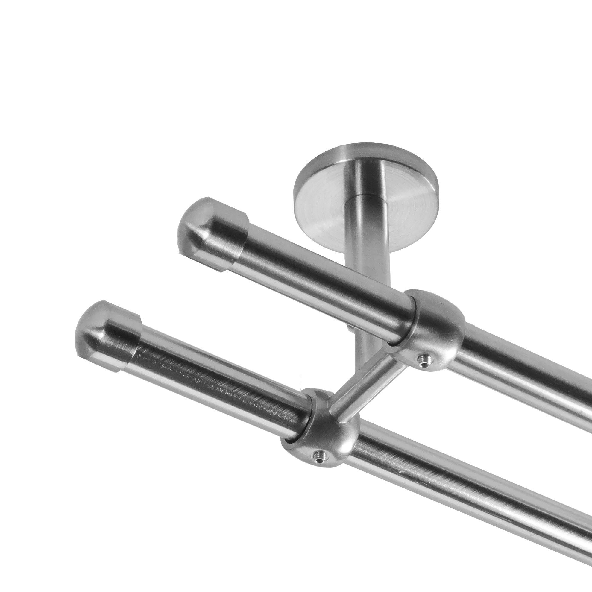 BASIT Gardinenstange Rohr Edelstahloptik 16 mm mit Deckenträgern 200 cm E17, Ø 16 mm, 2-läufig, verschraubt, Metall, D21 200 cm E17 Kappe
