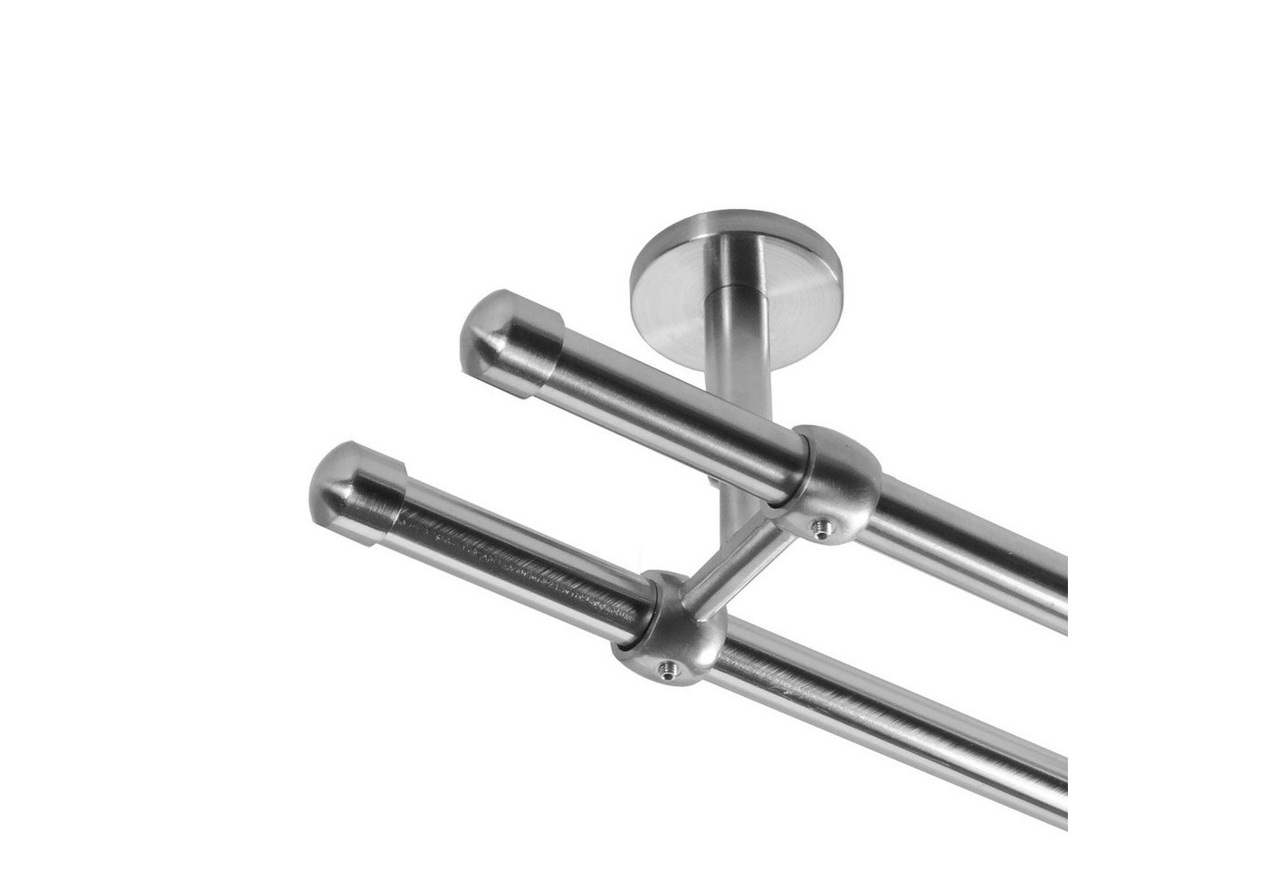 BASIT Gardinenstange Rohr Edelstahloptik 16 mm mit Deckenträgern 120 cm E17, Ø 16 mm, 2-läufig, verschraubt, Metall, D21 120 cm E17 Kappe